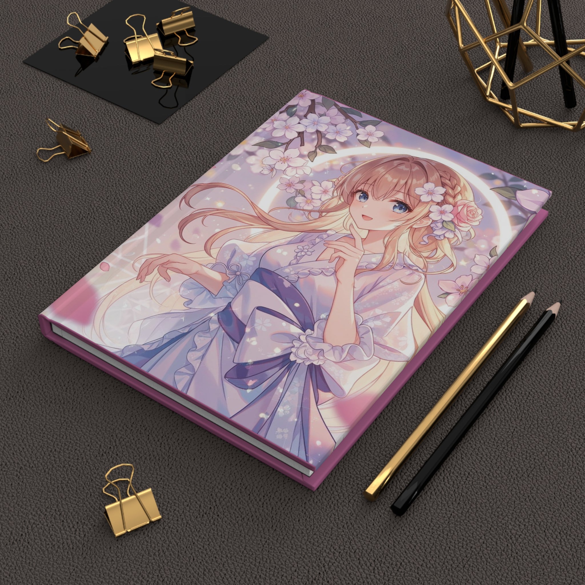 Cherry Blossom Anime Girl Hardcover Journal