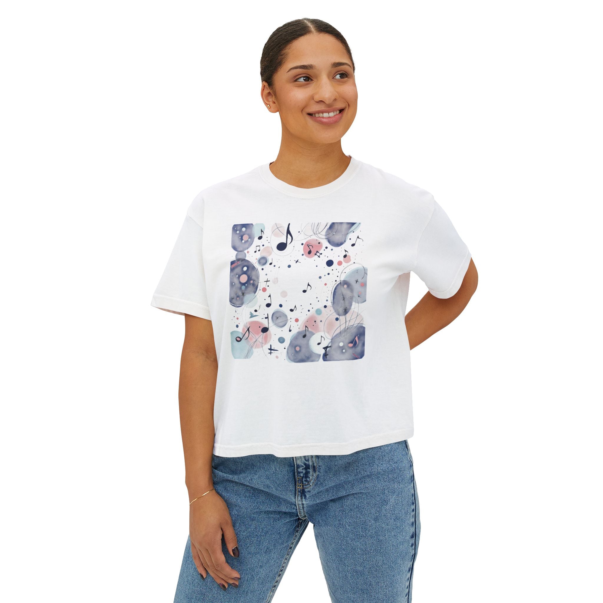 Abstract Watercolor Music Notes Boxy Tee