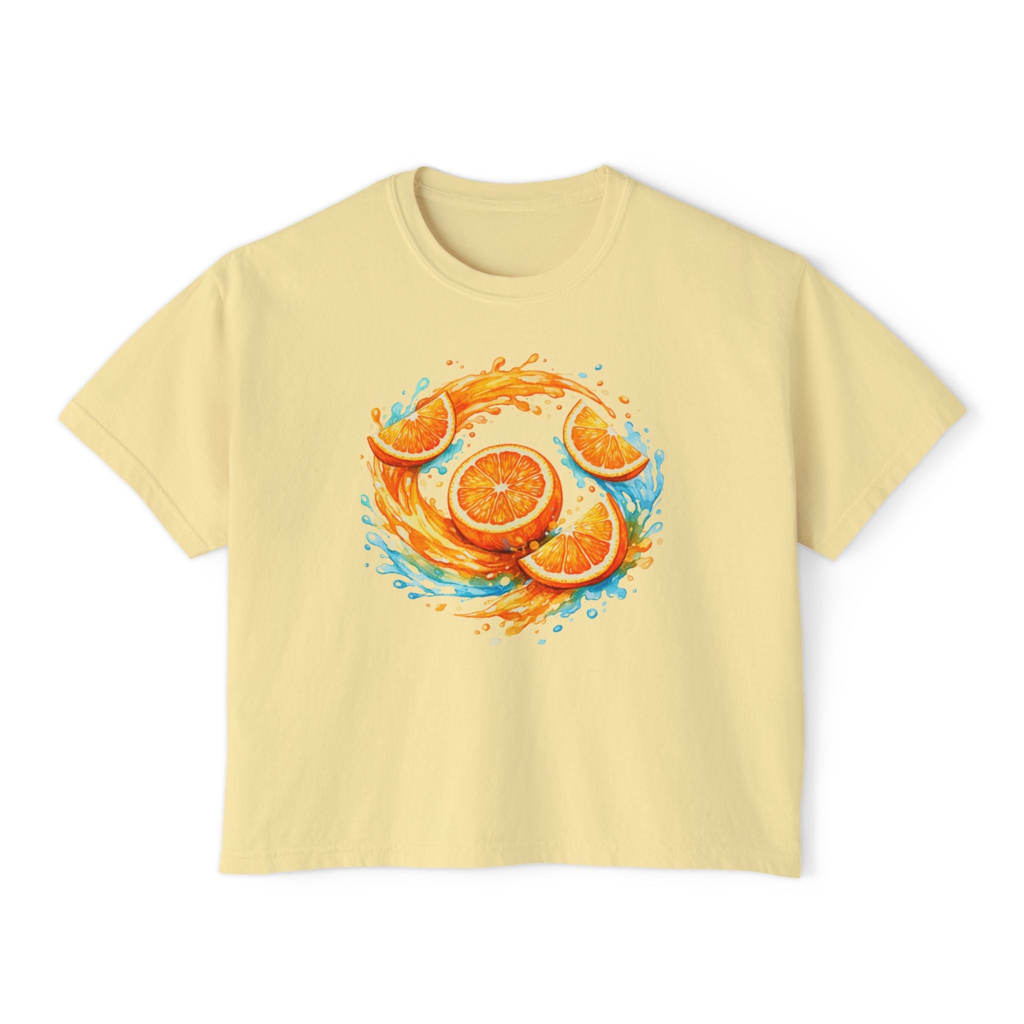 Orange Splash Women's Boxy Tee — Citrus Fruit Graphic T-Shirt
