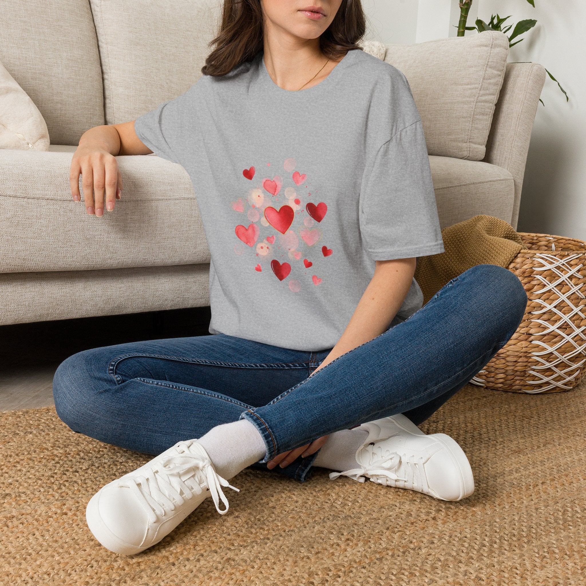 Heart Watercolor T-Shirt — Romantic Red Hearts Valentine Tee