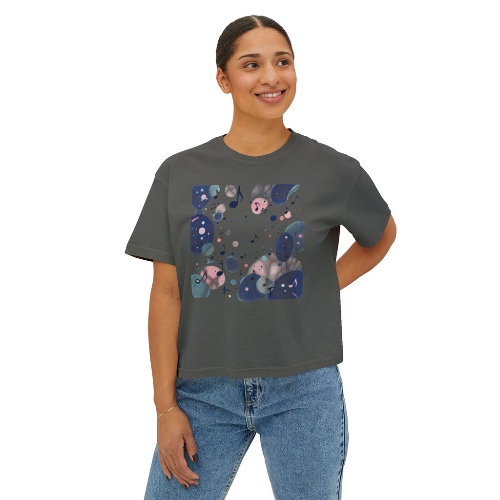 Abstract Watercolor Music Notes Boxy Tee
