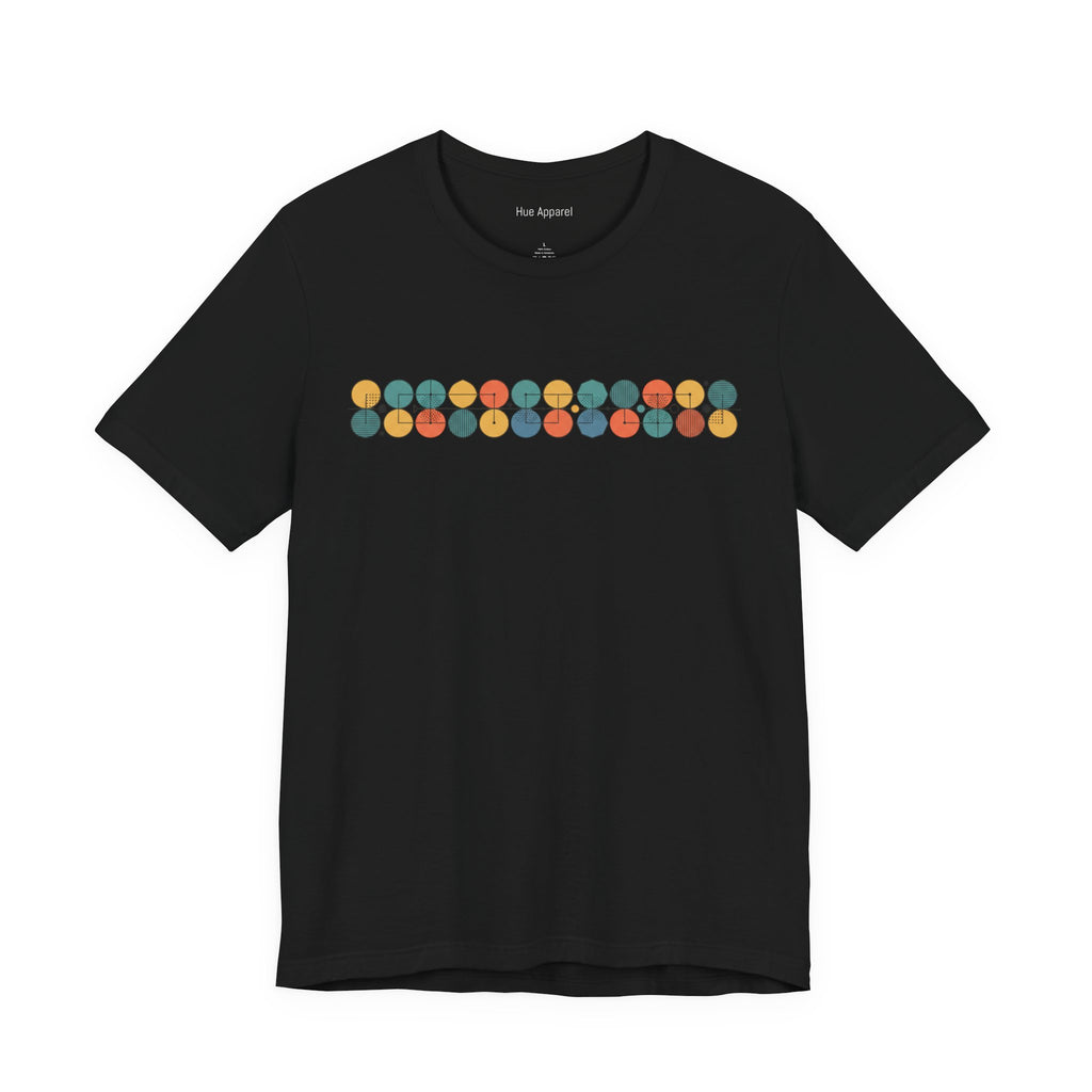 Mid-Century Geometric Stripe T-Shirt — Retro Colorful Circle Pattern unisex