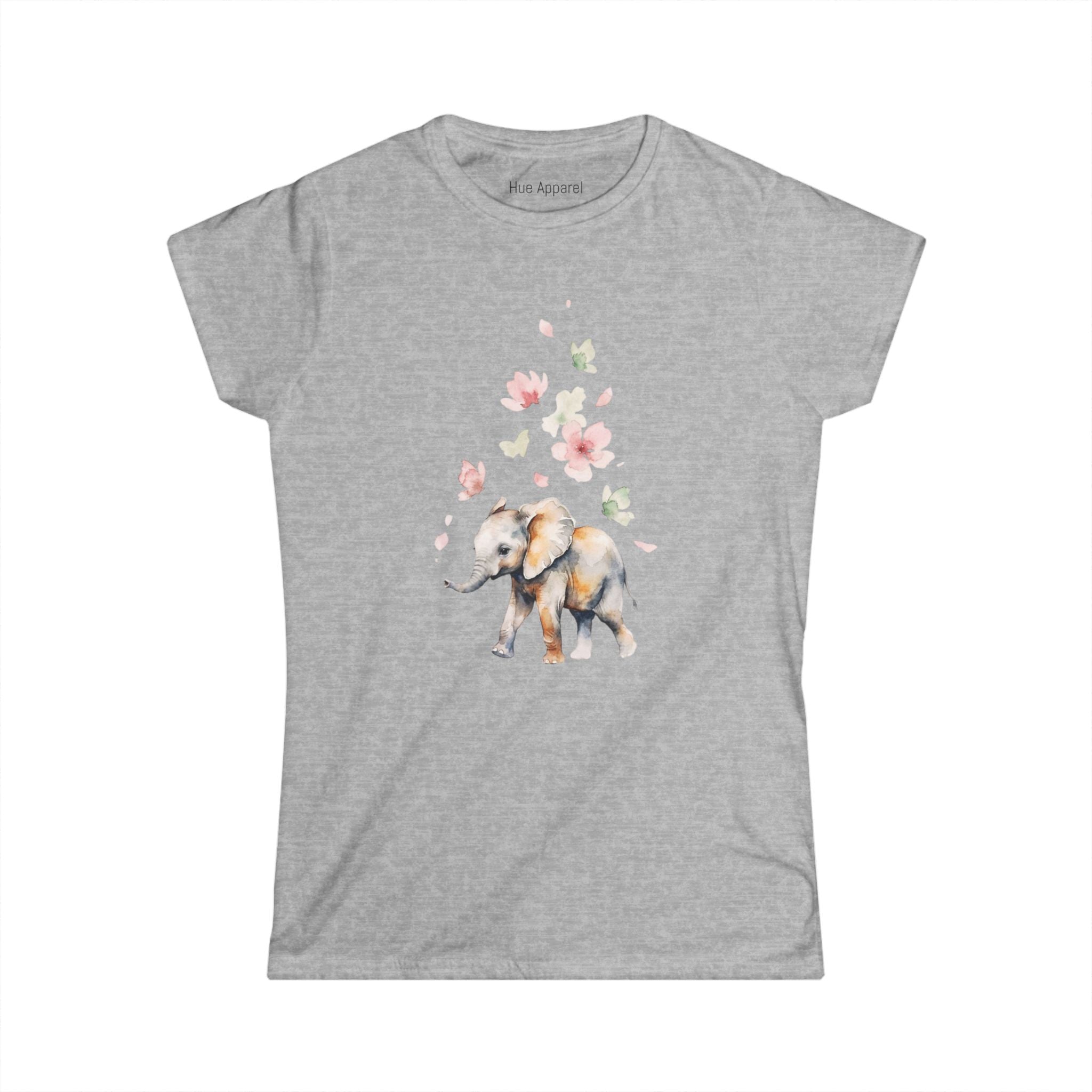 Elephant Falling Flowers Women's T-Shirt — Floral Wildlife Graphic Tee