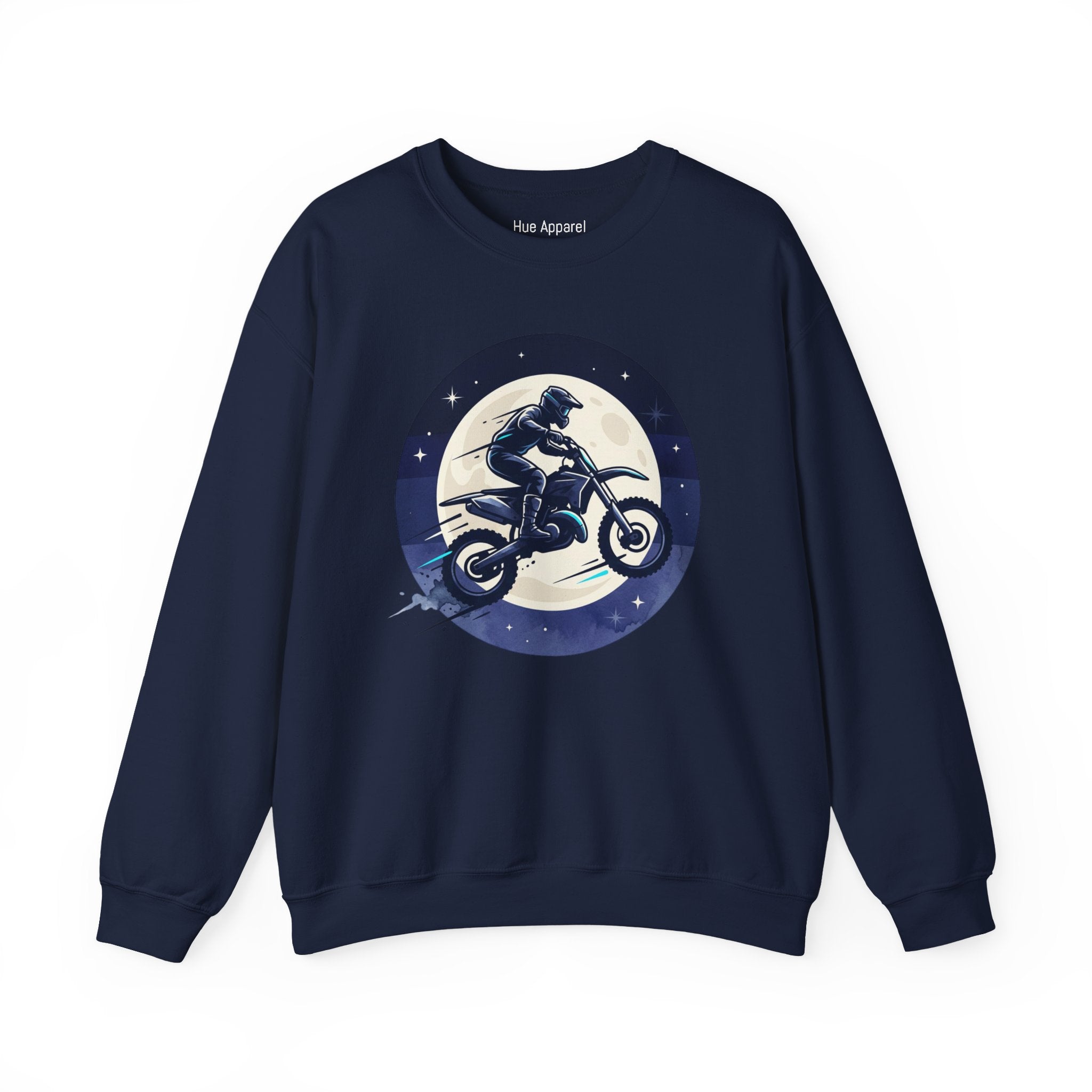 Motorcycle Moon Crewneck Sweatshirt – Night Rider Dirt Bike Graphic