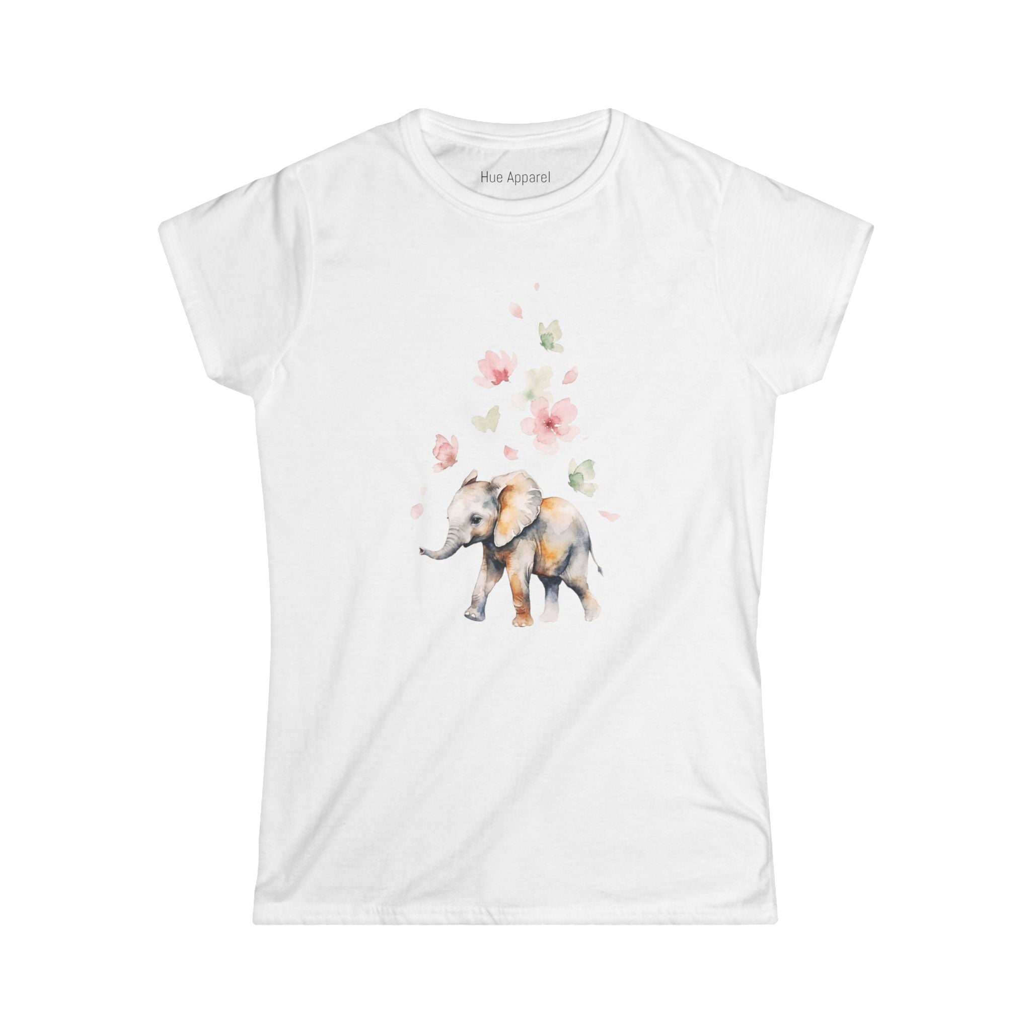 Elephant Falling Flowers Women's T-Shirt — Floral Wildlife Graphic Tee
