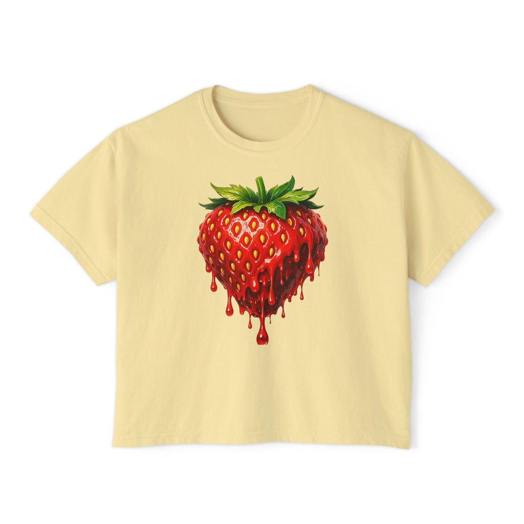 Strawberry Drip Graphic Boxy Tee — Juicy Strawberry Paint Design