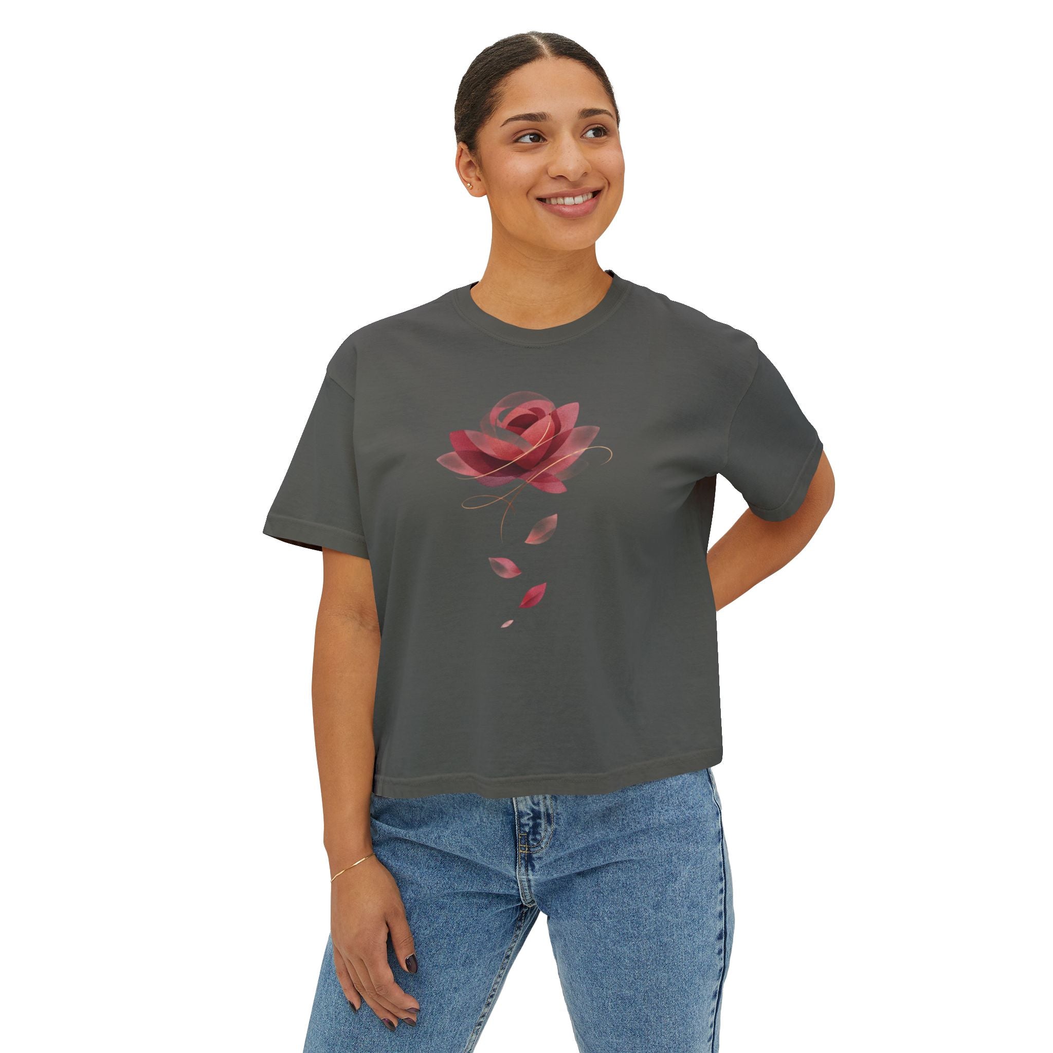 T-shirt ample Rose abstrait pour femme
