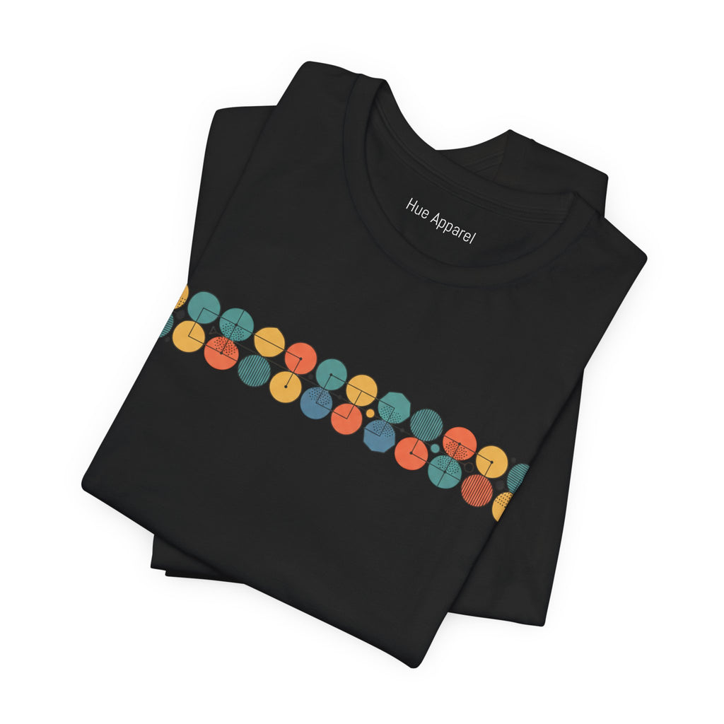 Mid-Century Geometric Stripe T-Shirt — Retro Colorful Circle Pattern unisex