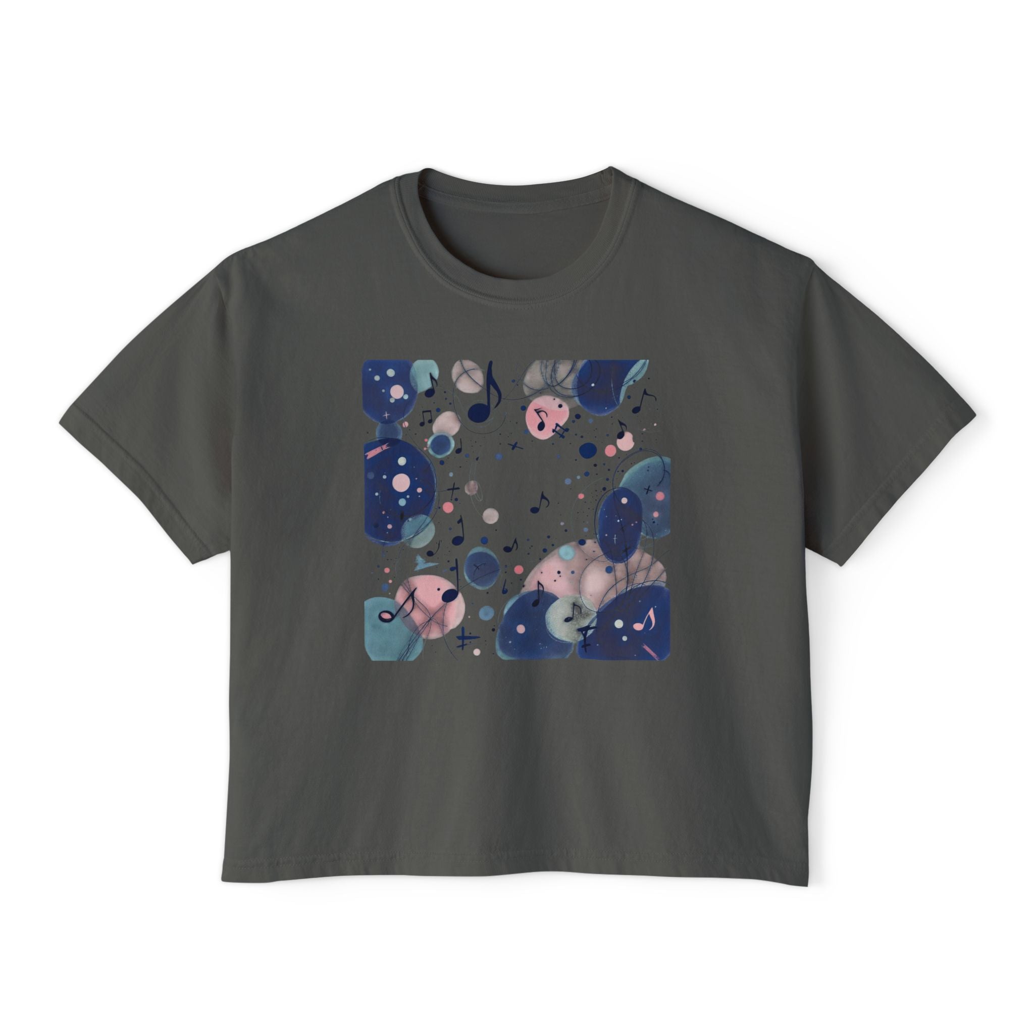 Abstract Watercolor Music Notes Boxy Tee