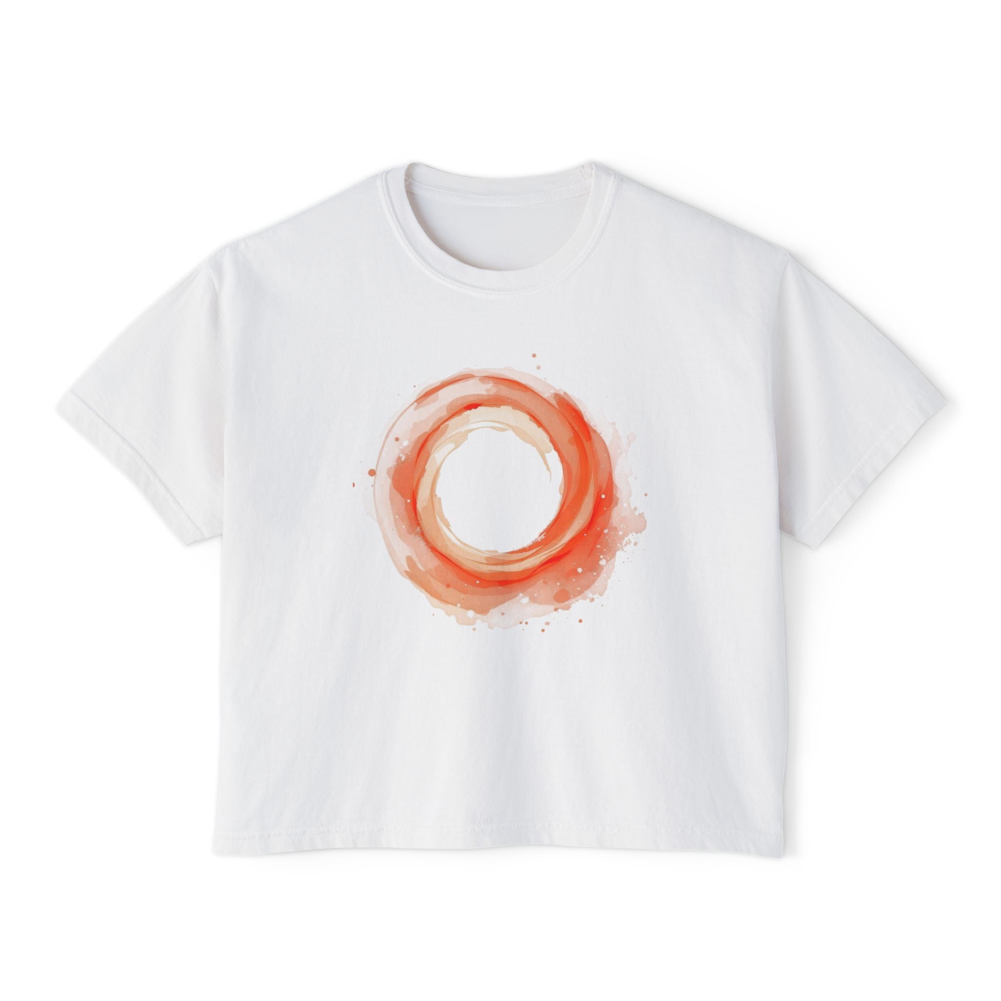 Women's Boxy Tee — Minimal Orange Watercolor Circle Graphic