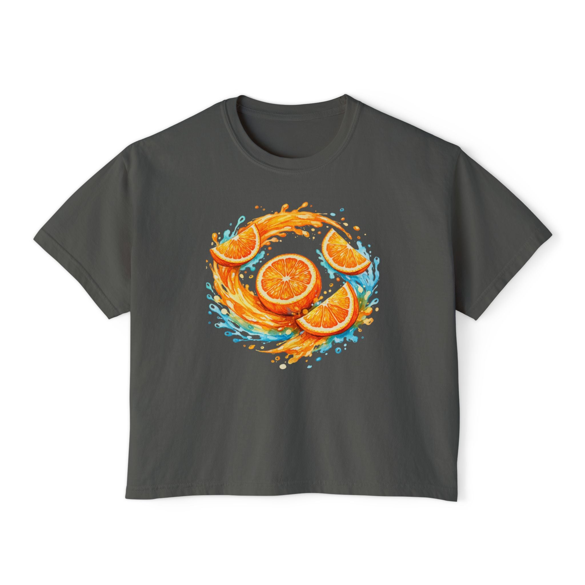 Orange Splash Women's Boxy Tee — Citrus Fruit Graphic T-Shirt