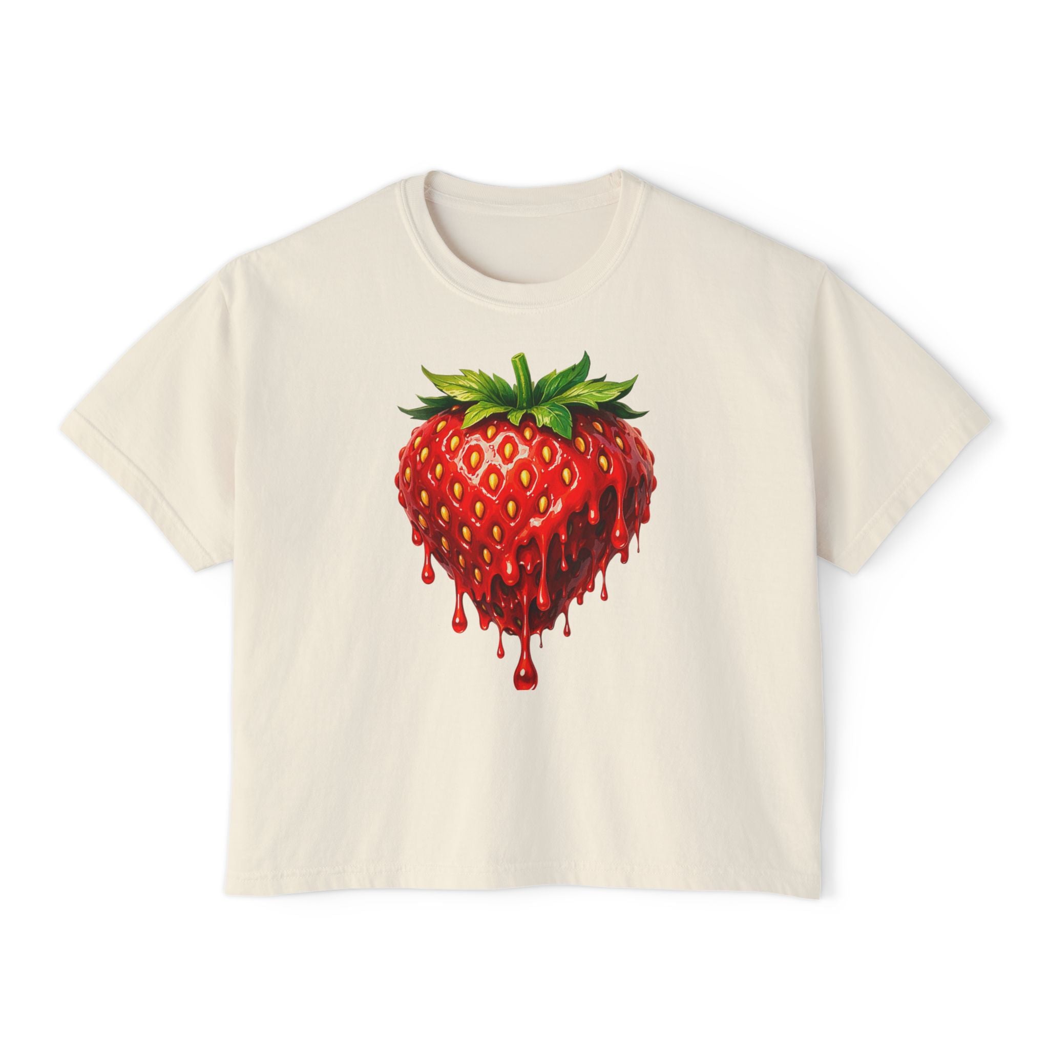 Strawberry Drip Graphic Boxy Tee — Juicy Strawberry Paint Design