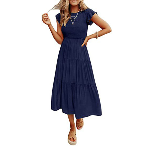 Holiday Style High Waist Ruffled Sleeve A-line Beach Dress