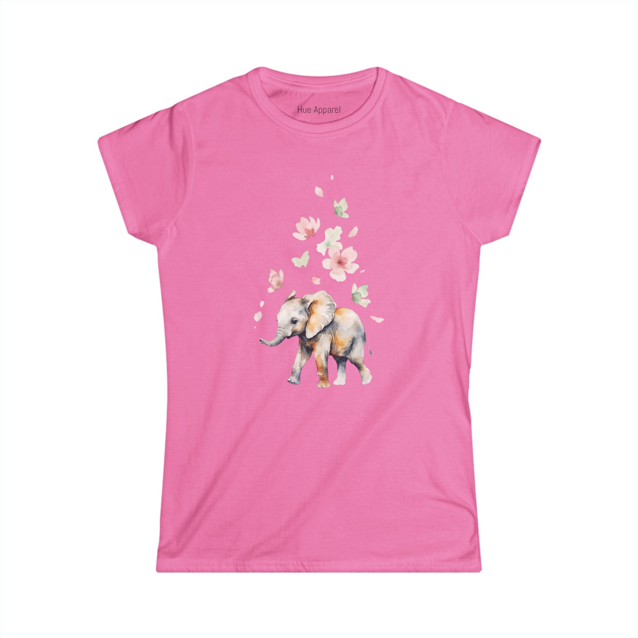 Elephant Falling Flowers Women's T-Shirt — Floral Wildlife Graphic Tee