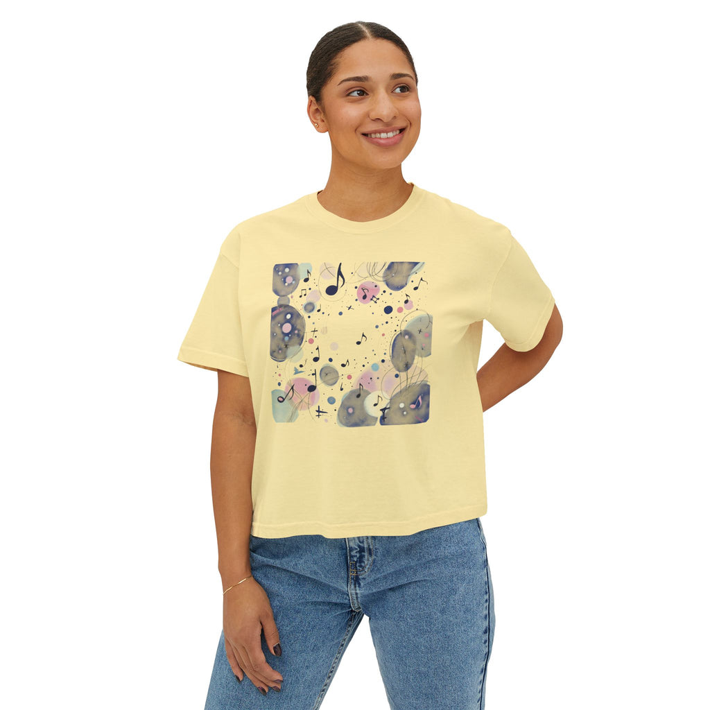 Abstract Watercolor Music Notes Boxy Tee