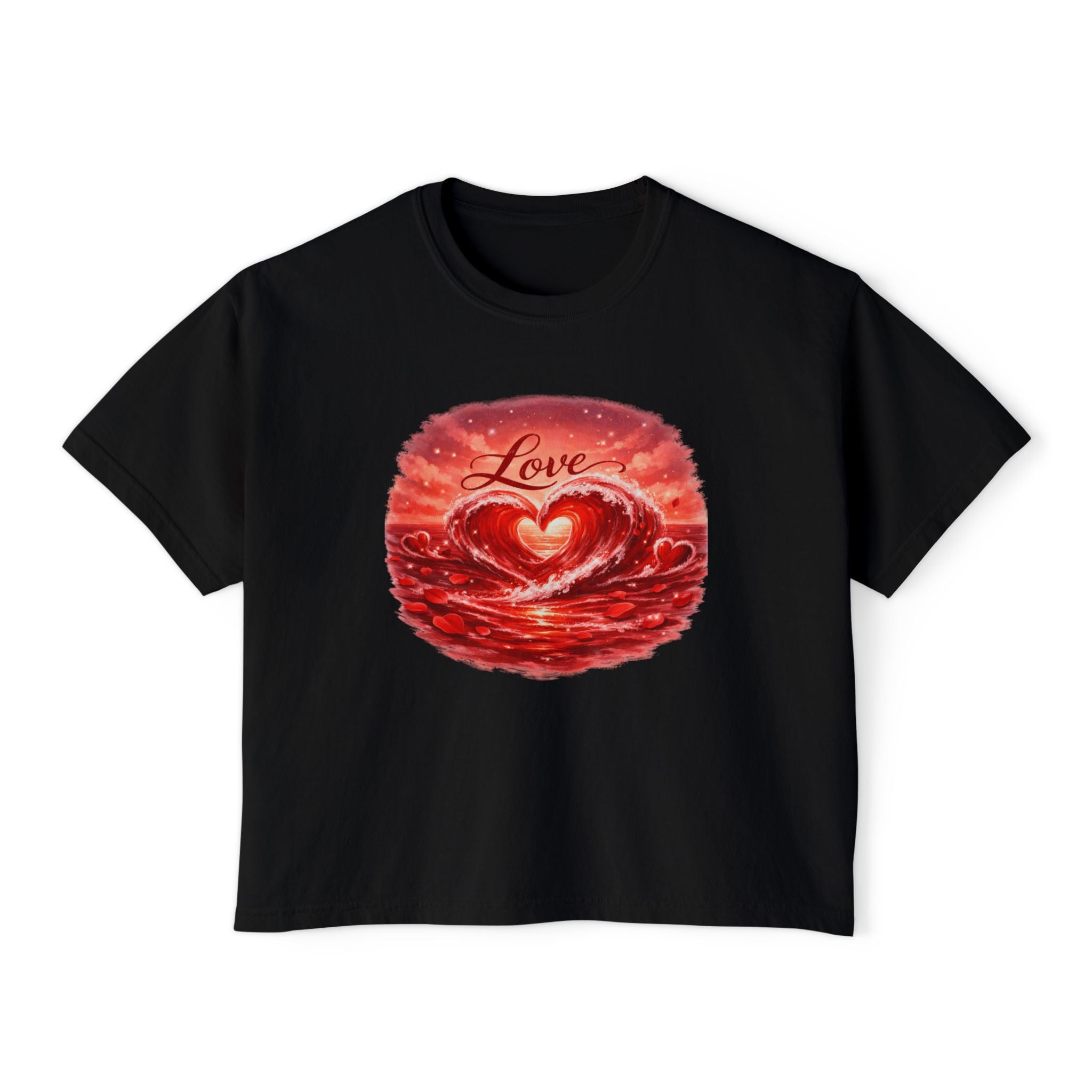 Love Heart on Wave Boxy Tee — Women's Casual Graphic Top