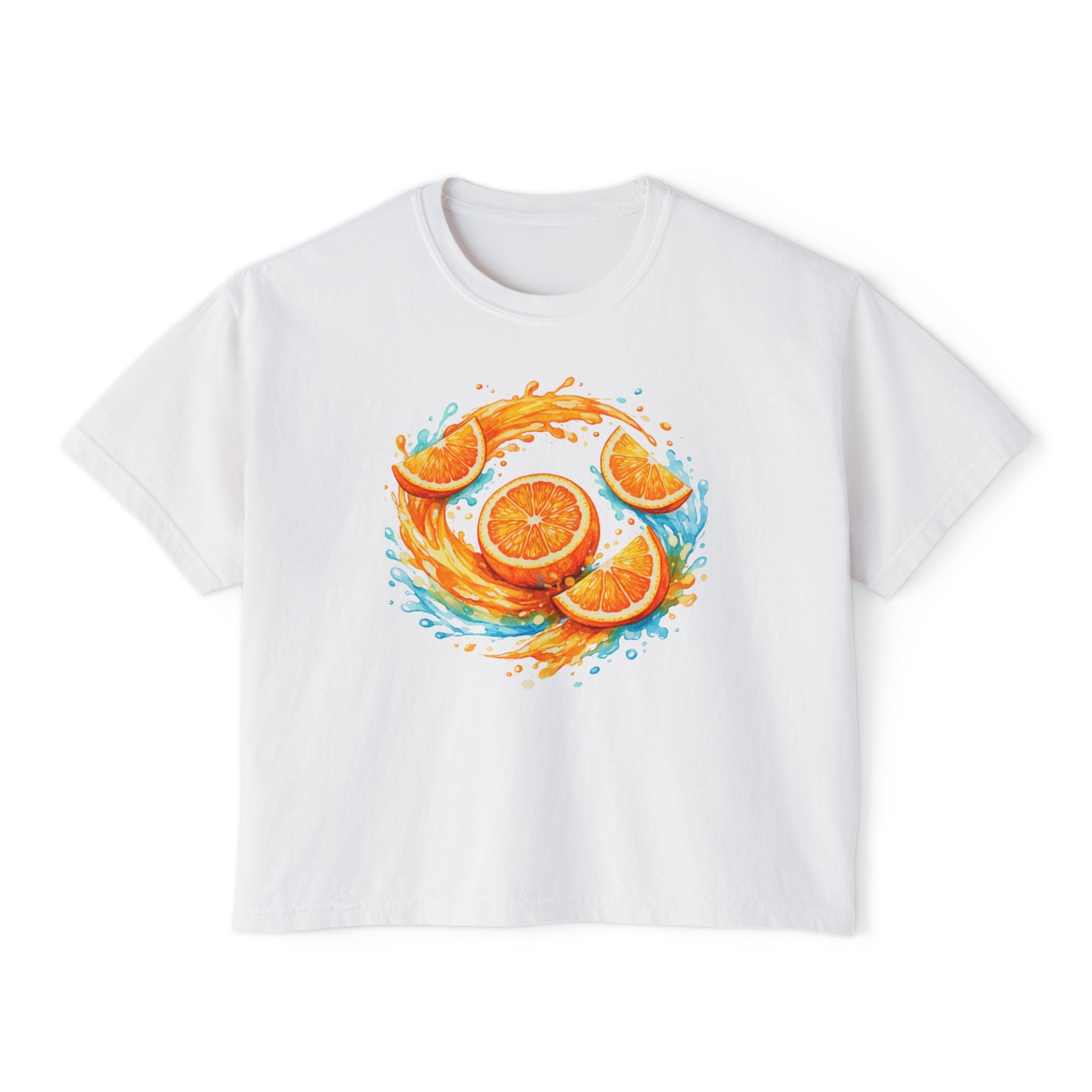 Orange Splash Women's Boxy Tee — Citrus Fruit Graphic T-Shirt