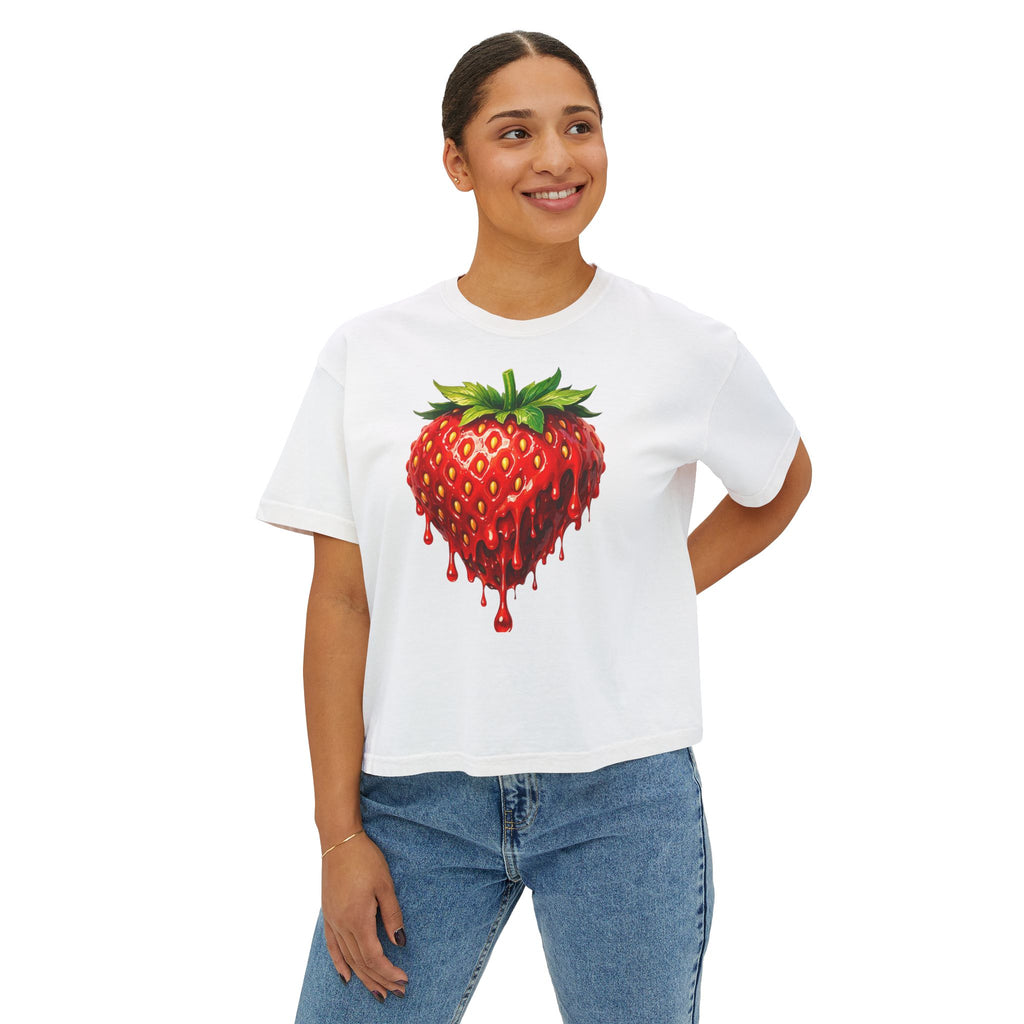 Strawberry Drip Graphic Boxy Tee — Juicy Strawberry Paint Design