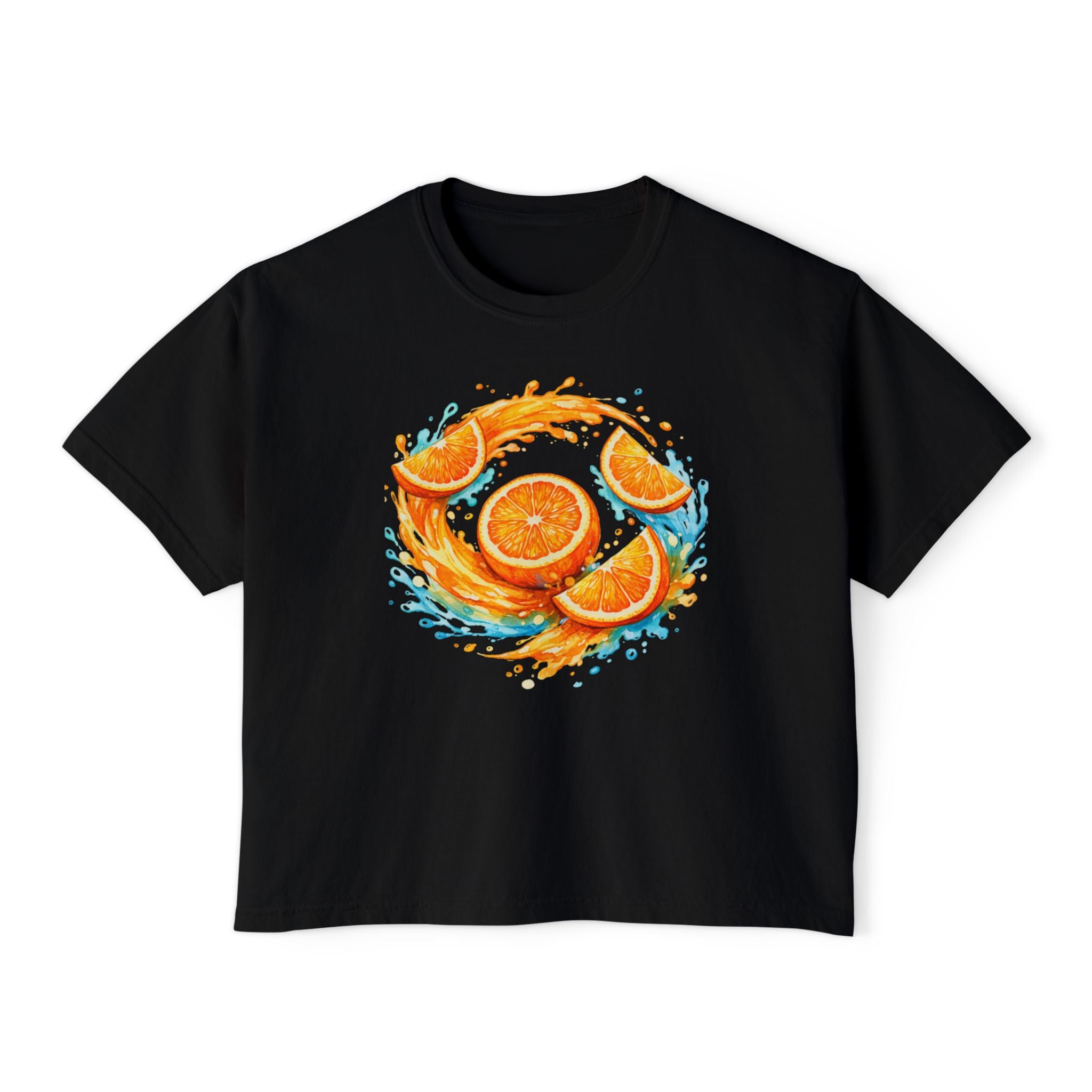 Orange Splash Women's Boxy Tee — Citrus Fruit Graphic T-Shirt