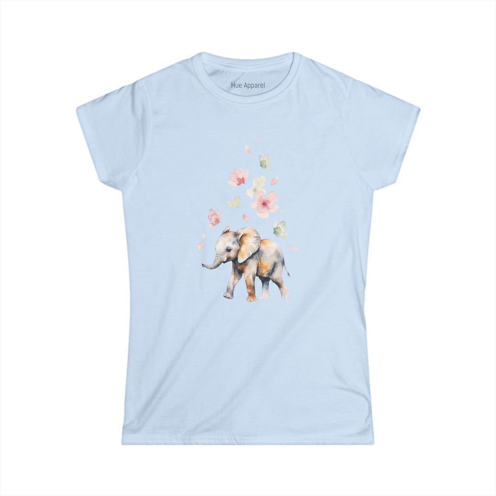 Elephant Falling Flowers Women's T-Shirt — Floral Wildlife Graphic Tee