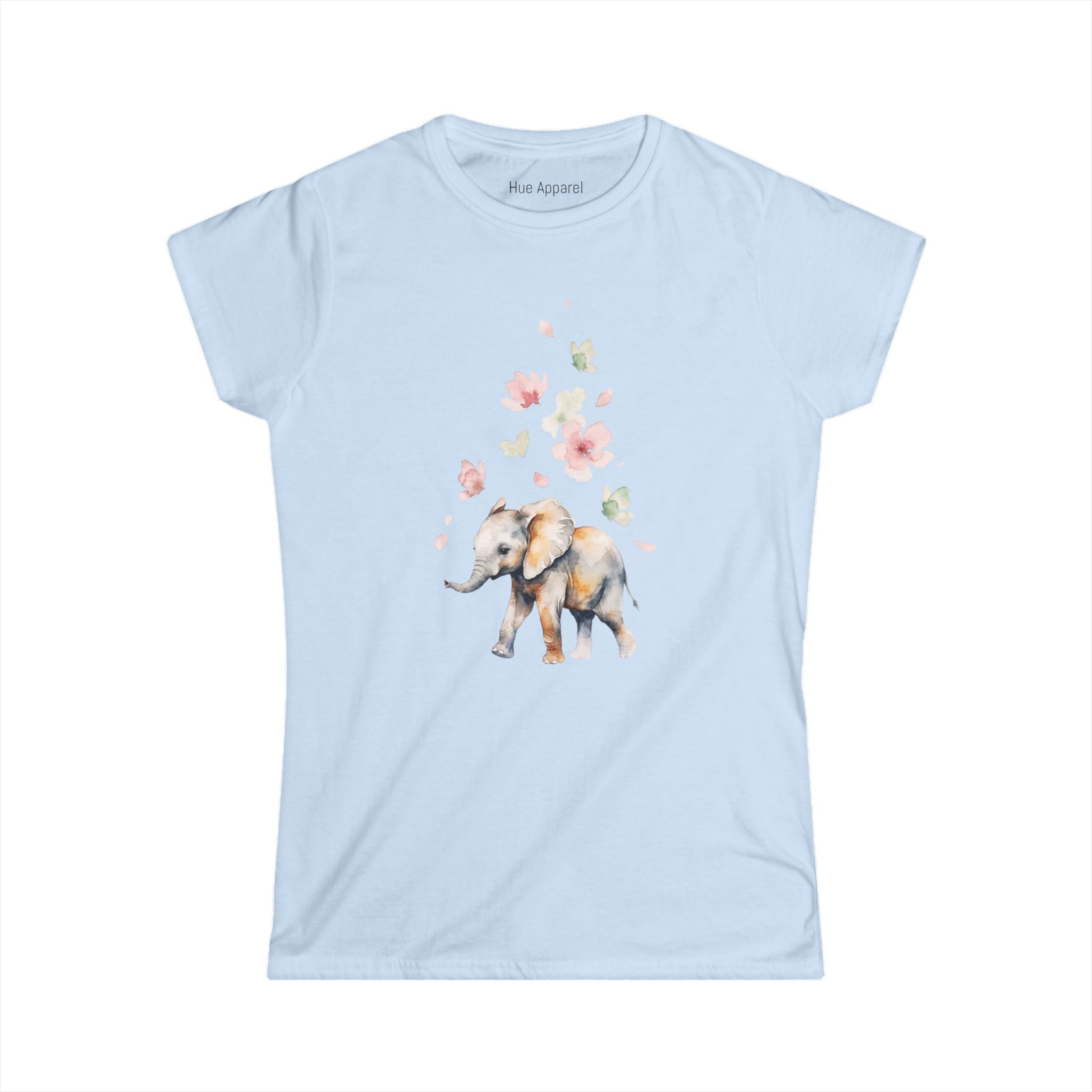 Elephant Falling Flowers Women's T-Shirt — Floral Wildlife Graphic Tee