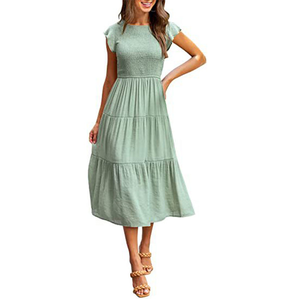 Holiday Style High Waist Ruffled Sleeve A-line Beach Dress