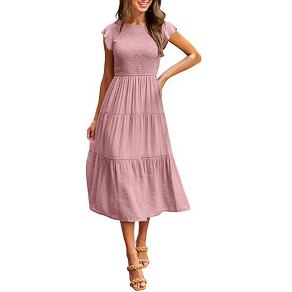 Holiday Style High Waist Ruffled Sleeve A-line Beach Dress