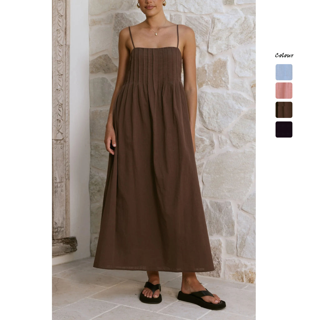 Summer Ribbed Solid Color Casual Midi Dress