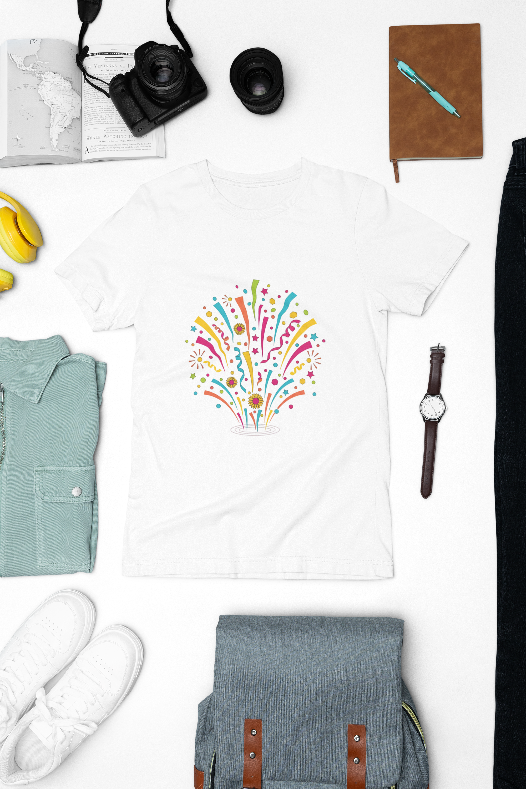 Confetti Fireworks Tee — Colorful Celebration Graphic T-Shirt