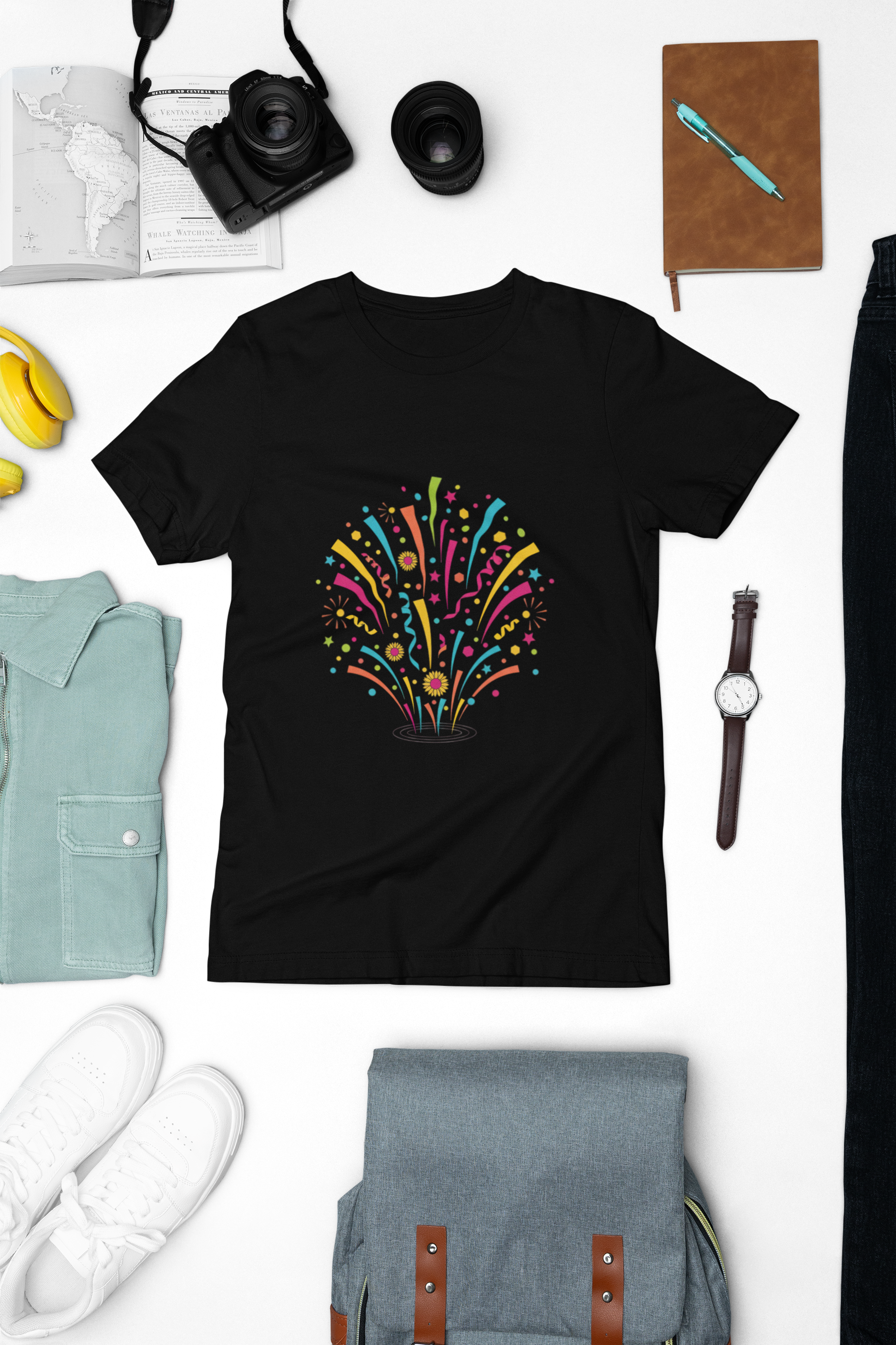 Confetti Fireworks Tee — Colorful Celebration Graphic T-Shirt