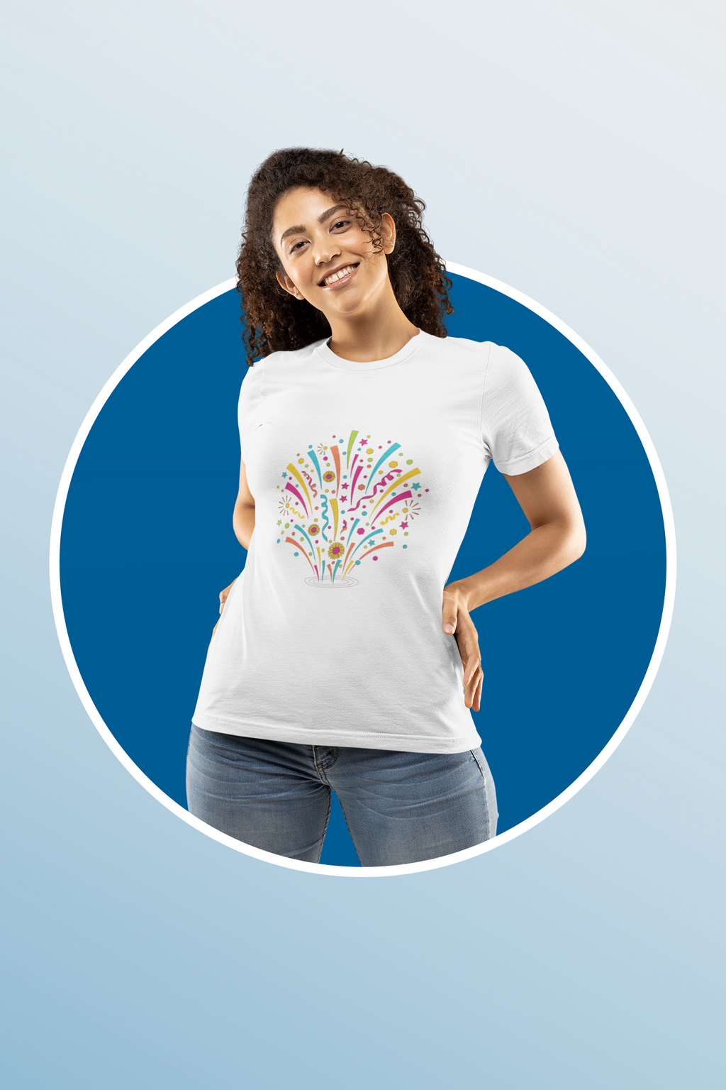 Confetti Fireworks Tee — Colorful Celebration Graphic T-Shirt