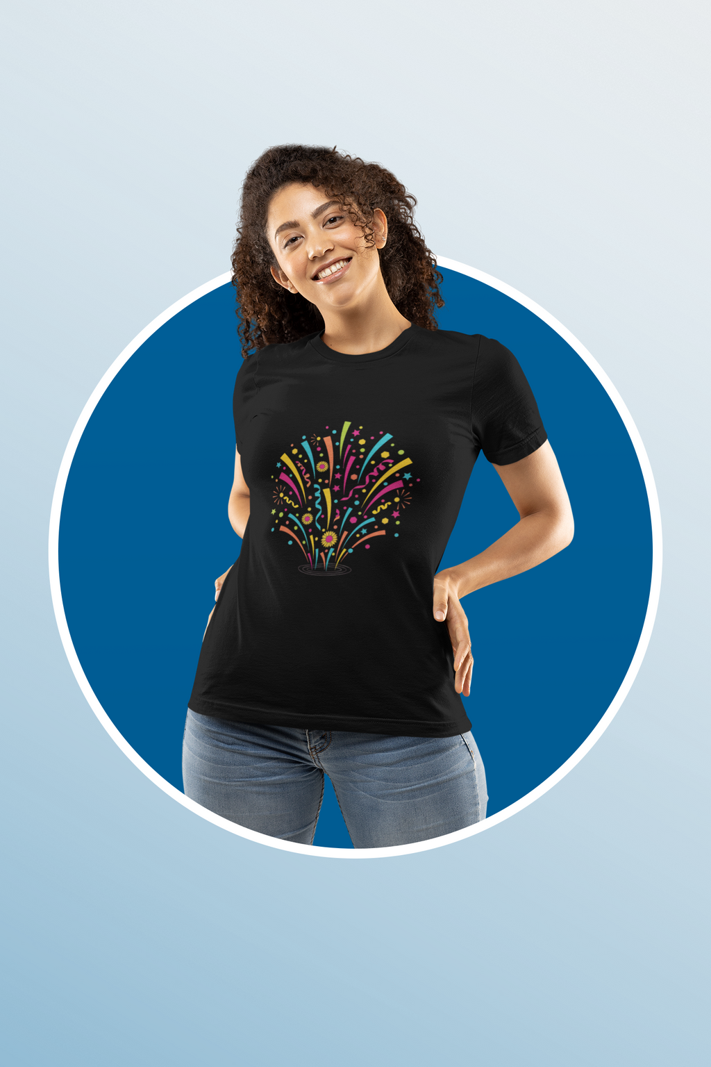 Confetti Fireworks Tee — Colorful Celebration Graphic T-Shirt