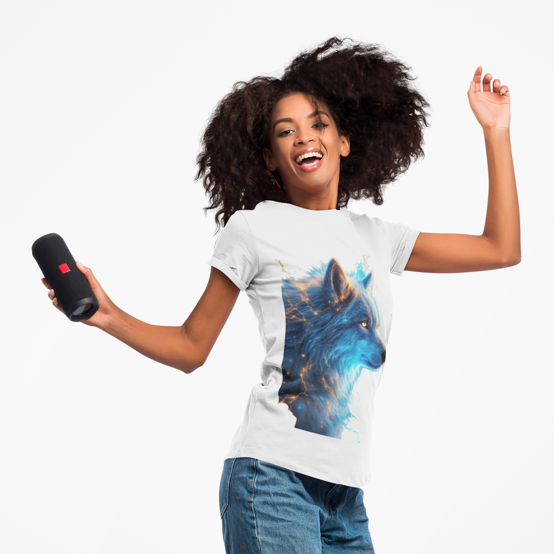Blue Mystic Wolf T-Shirt — Glowing Wolf Portrait Tee