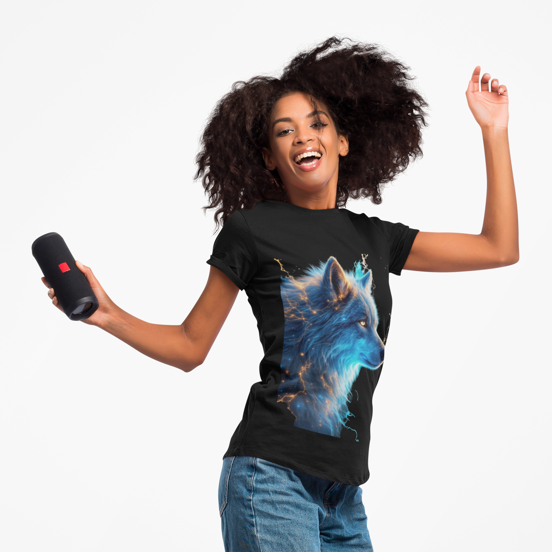 Blue Mystic Wolf T-Shirt — Glowing Wolf Portrait Tee
