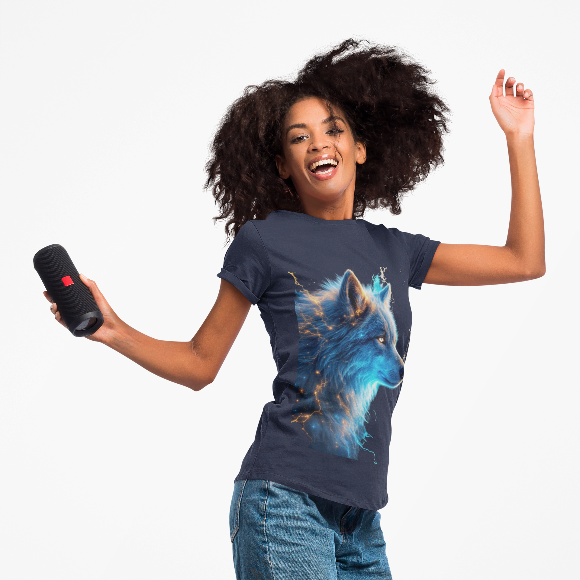 Blue Mystic Wolf T-Shirt — Glowing Wolf Portrait Tee