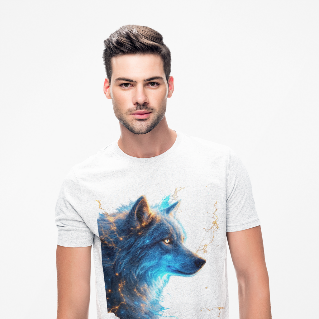 Blue Mystic Wolf T-Shirt — Glowing Wolf Portrait Tee