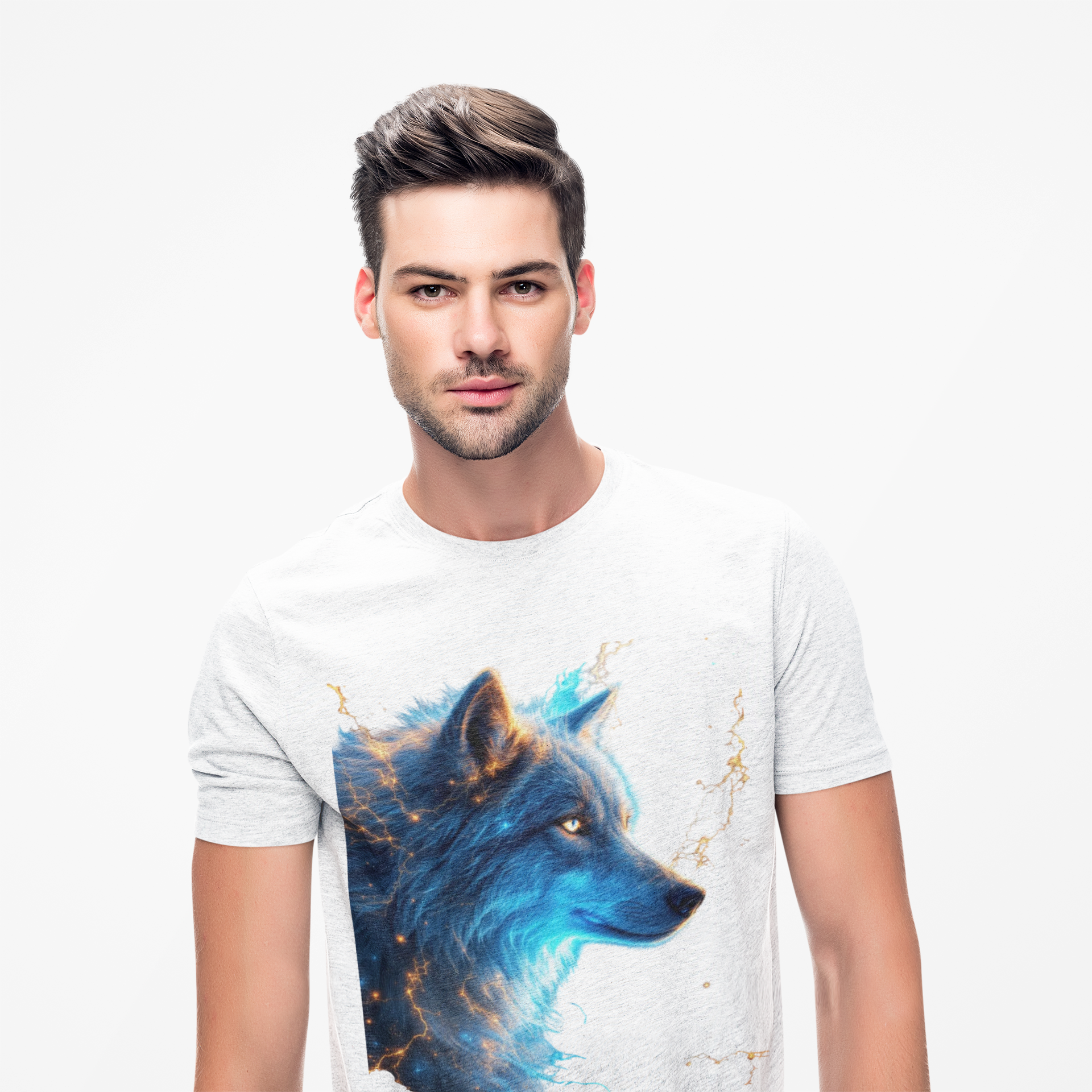 Blue Mystic Wolf T-Shirt — Glowing Wolf Portrait Tee