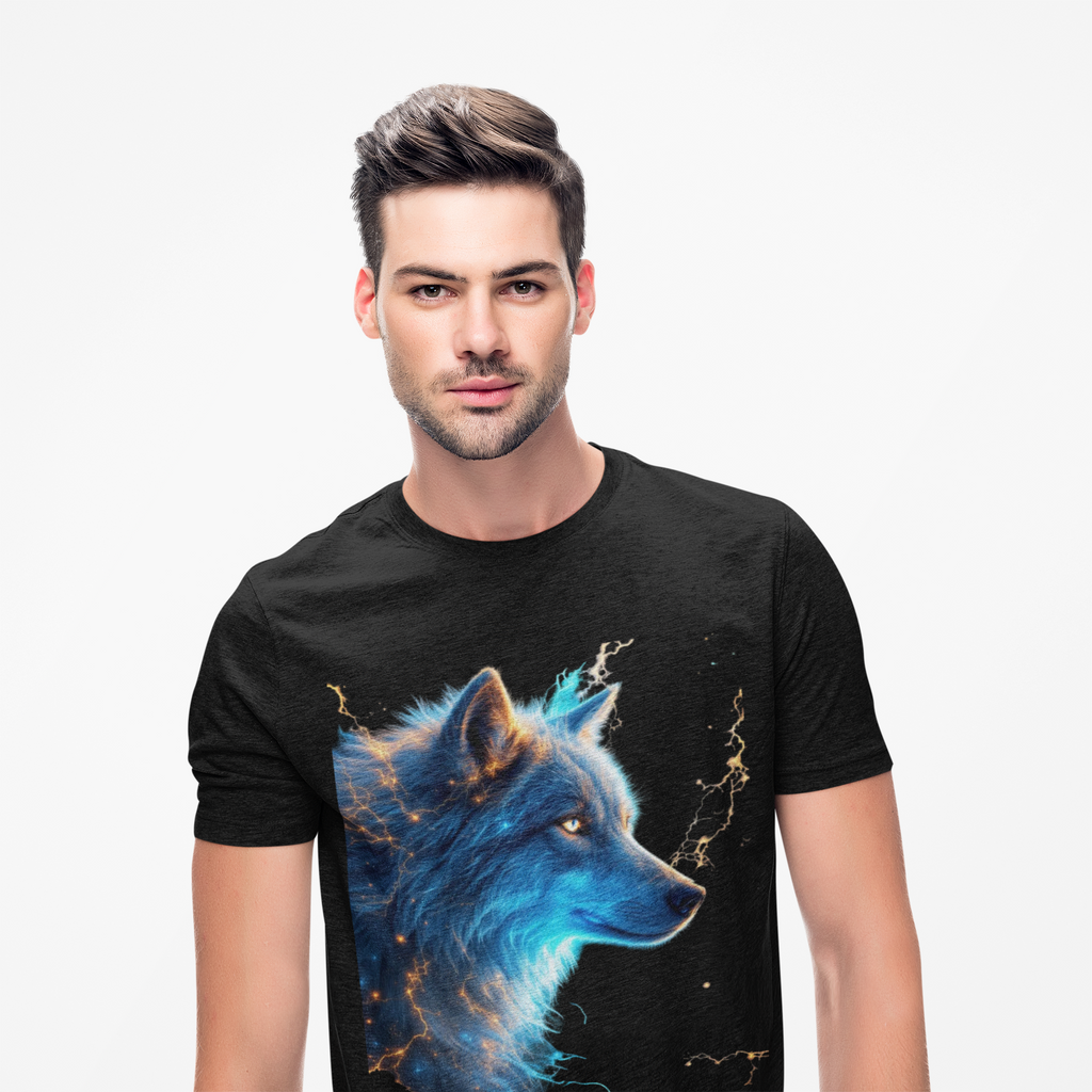 Blue Mystic Wolf T-Shirt — Glowing Wolf Portrait Tee