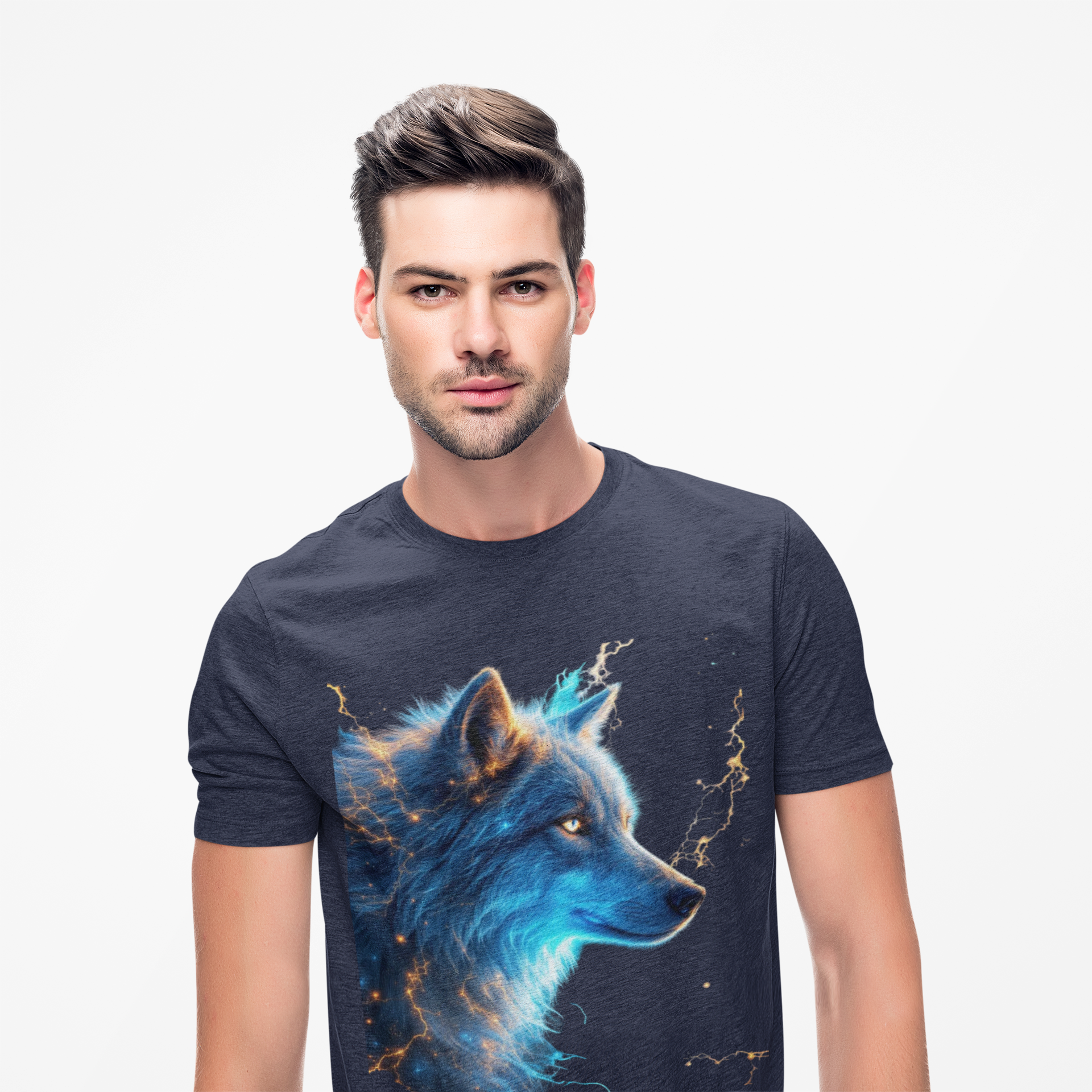 Blue Mystic Wolf T-Shirt — Glowing Wolf Portrait Tee