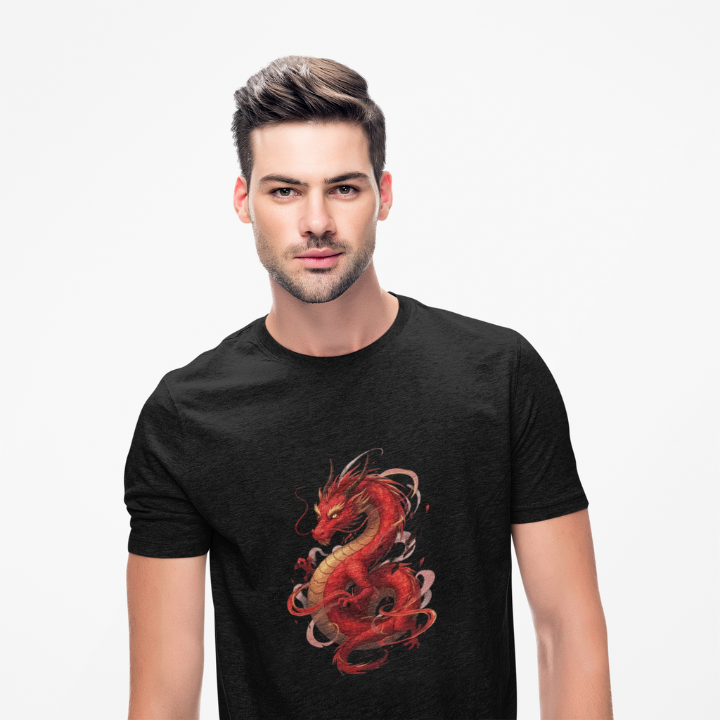 Red Dragon Abstract T-Shirt — Bold Eastern Mythical Design