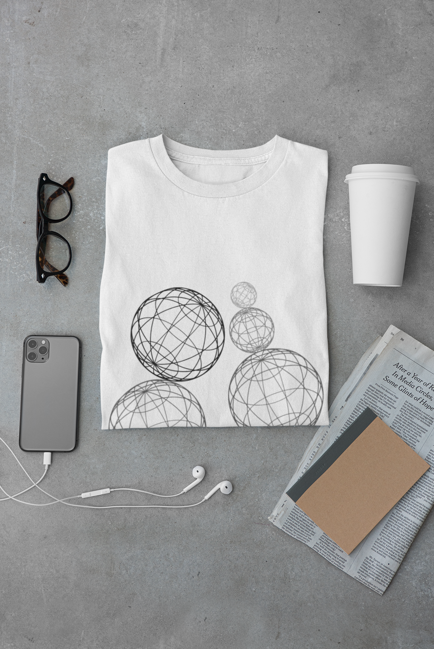 Geometric Wireframe Spheres Tee — Minimalist Abstract Orb T-Shirt