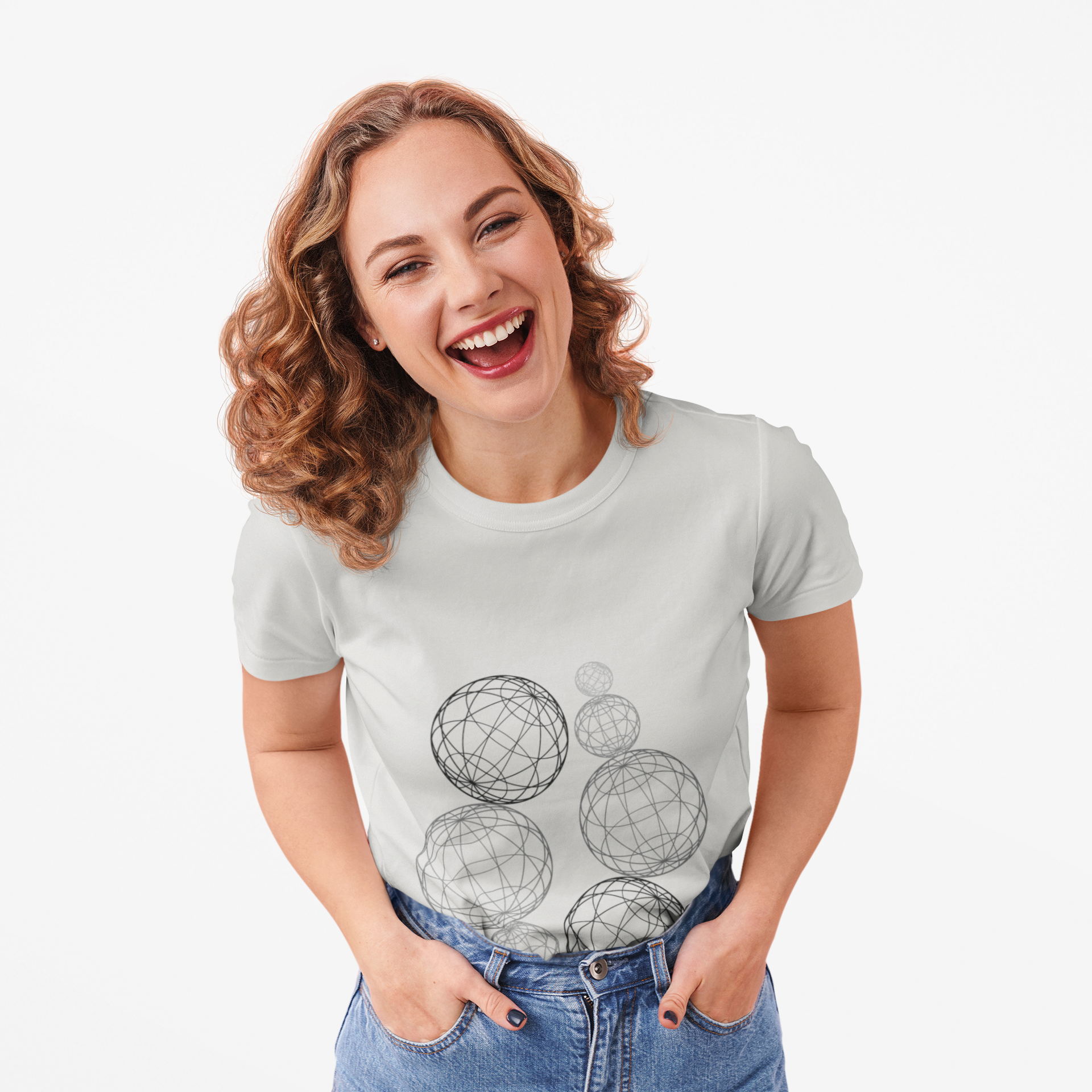 Geometric Wireframe Spheres Tee — Minimalist Abstract Orb T-Shirt
