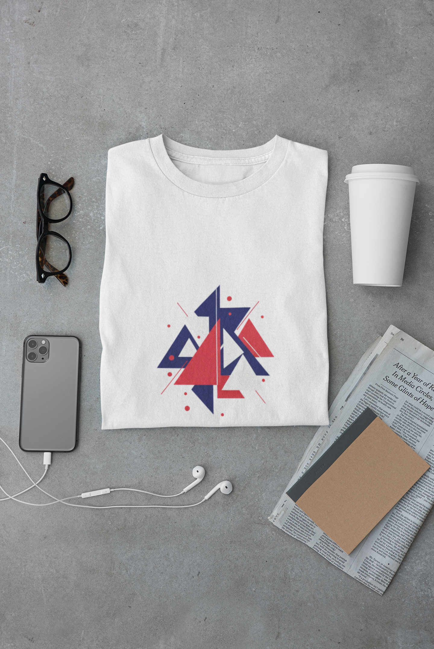 Red & Blue Geometric Tee — Modern Minimalist T-Shirt Unisex