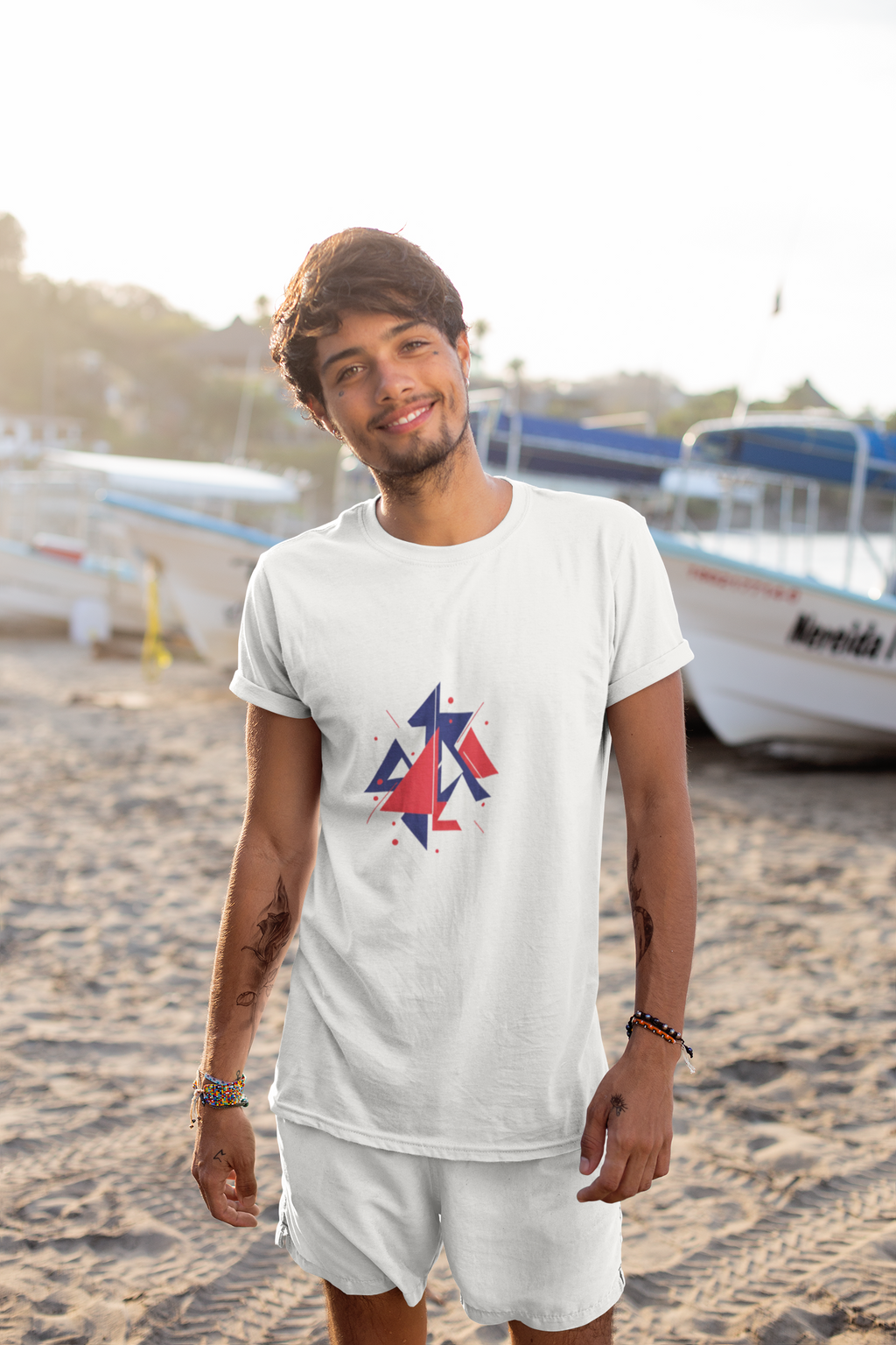Red & Blue Geometric Tee — Modern Minimalist T-Shirt Unisex