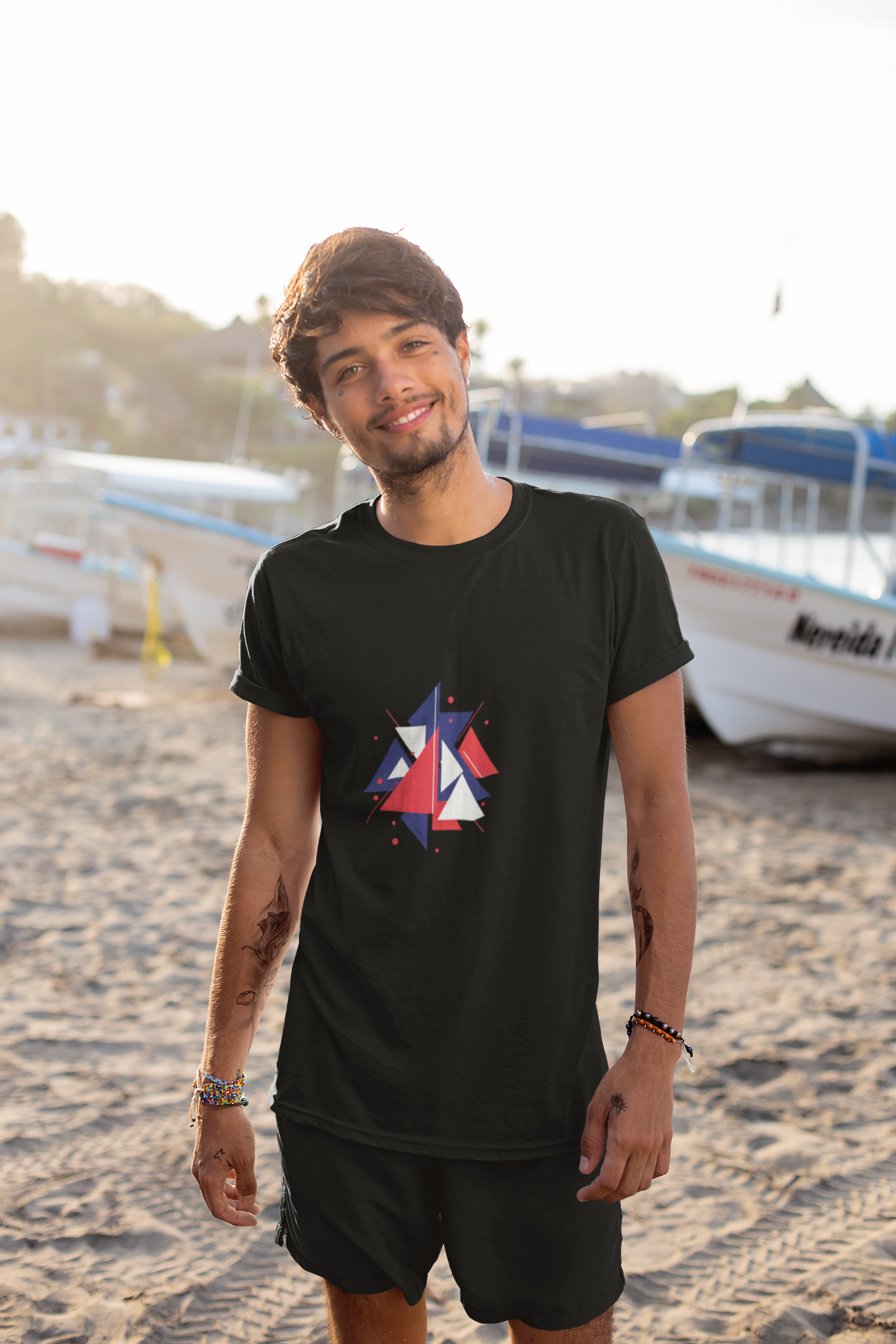 Red & Blue Geometric Tee — Modern Minimalist T-Shirt Unisex