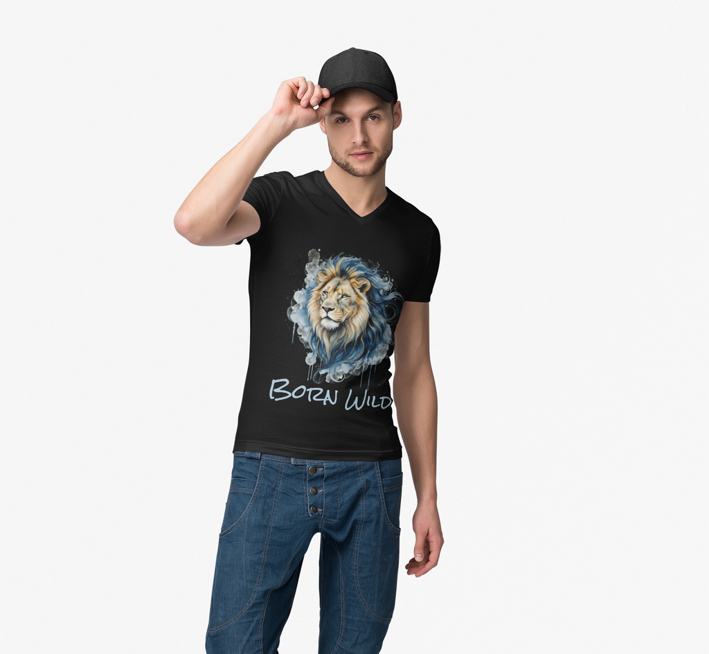 Blue Watercolor Lion T-Shirt — Smoky Wildlife Art Tee