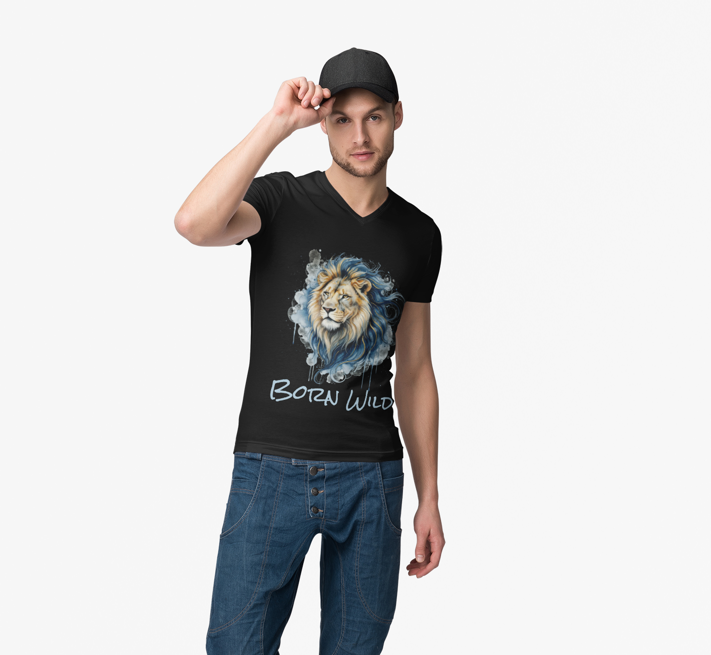 Blue Watercolor Lion T-Shirt — Smoky Wildlife Art Tee