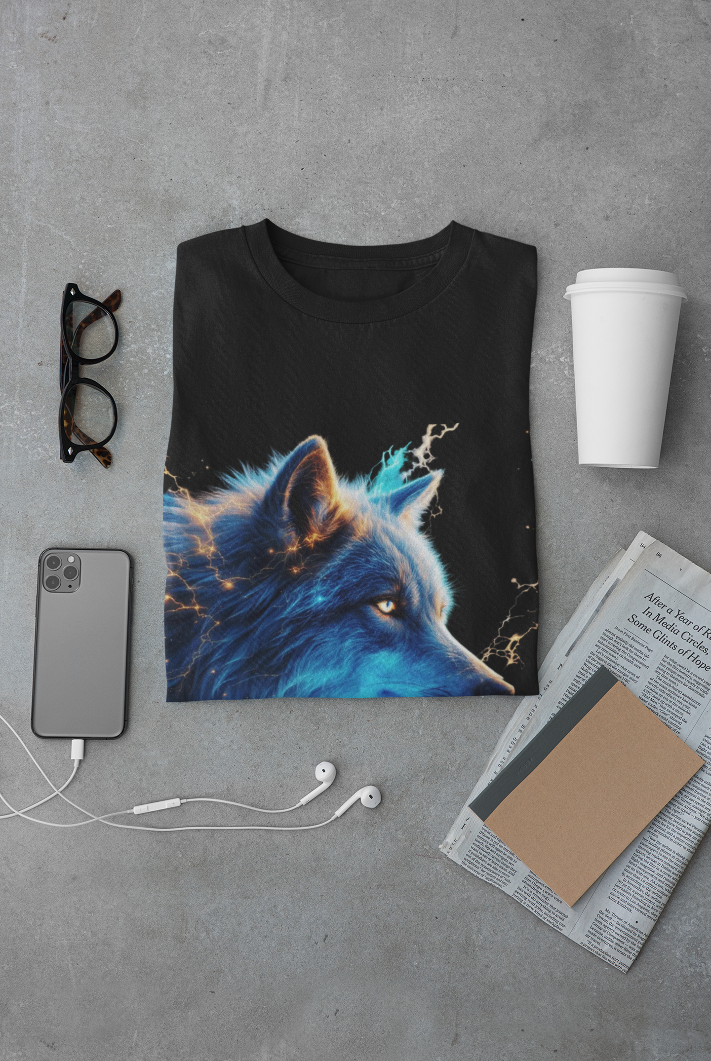 Blue Mystic Wolf T-Shirt — Glowing Wolf Portrait Tee