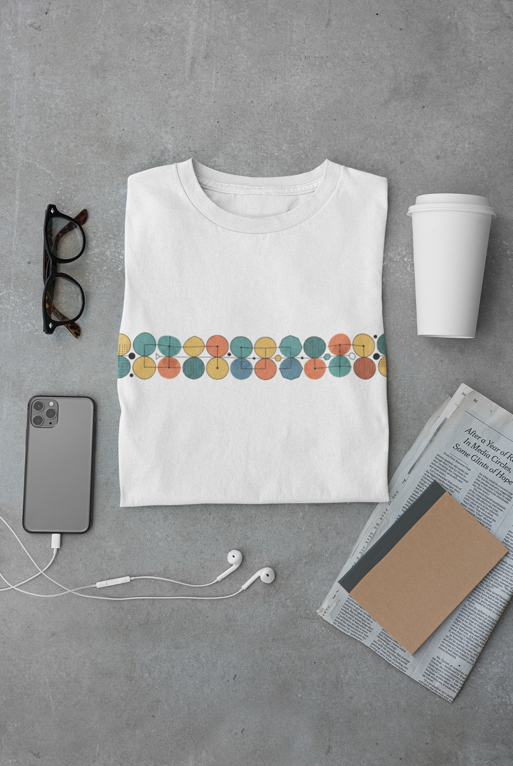 Mid-Century Geometric Stripe T-Shirt — Retro Colorful Circle Pattern unisex
