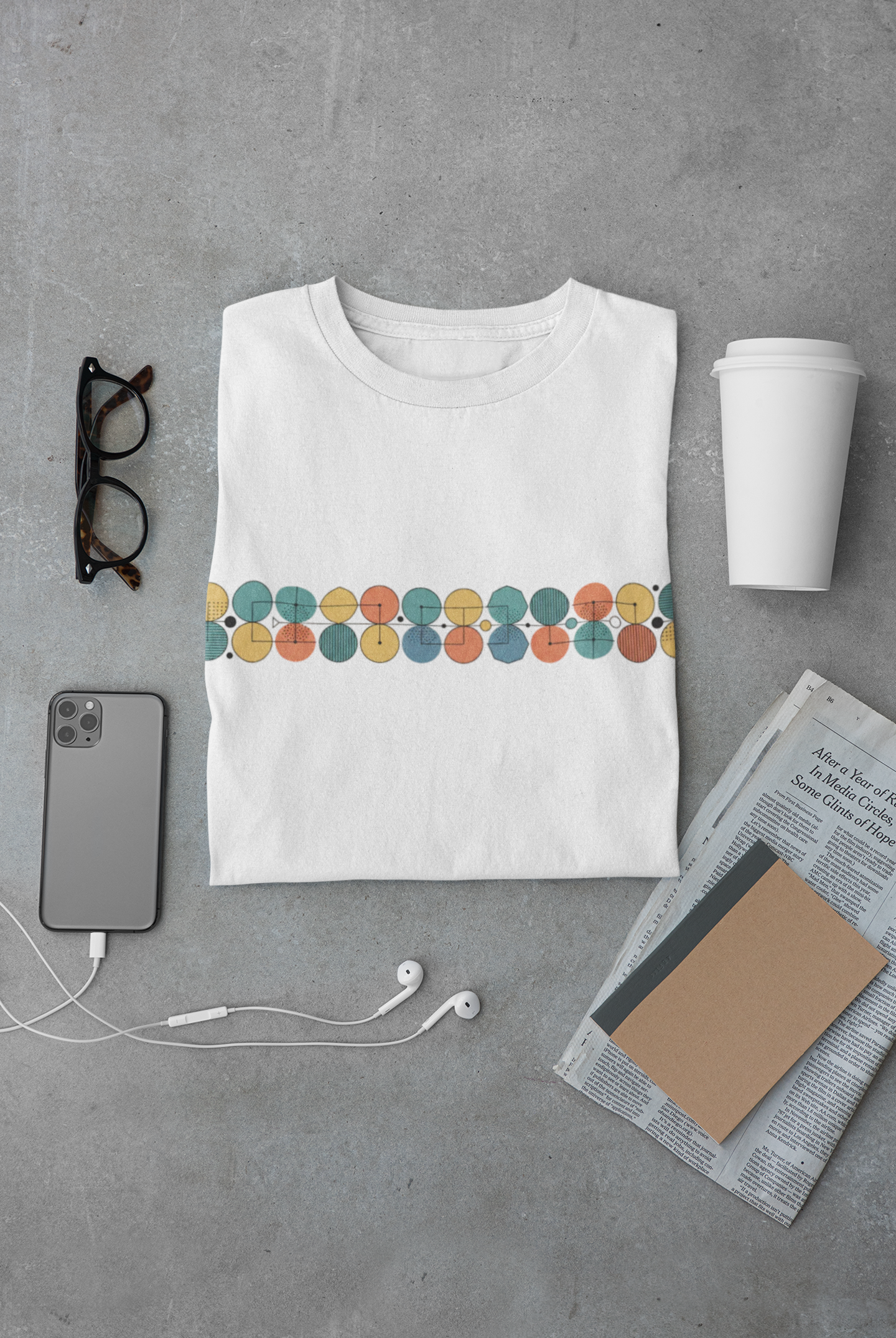 Mid-Century Geometric Stripe T-Shirt — Retro Colorful Circle Pattern unisex